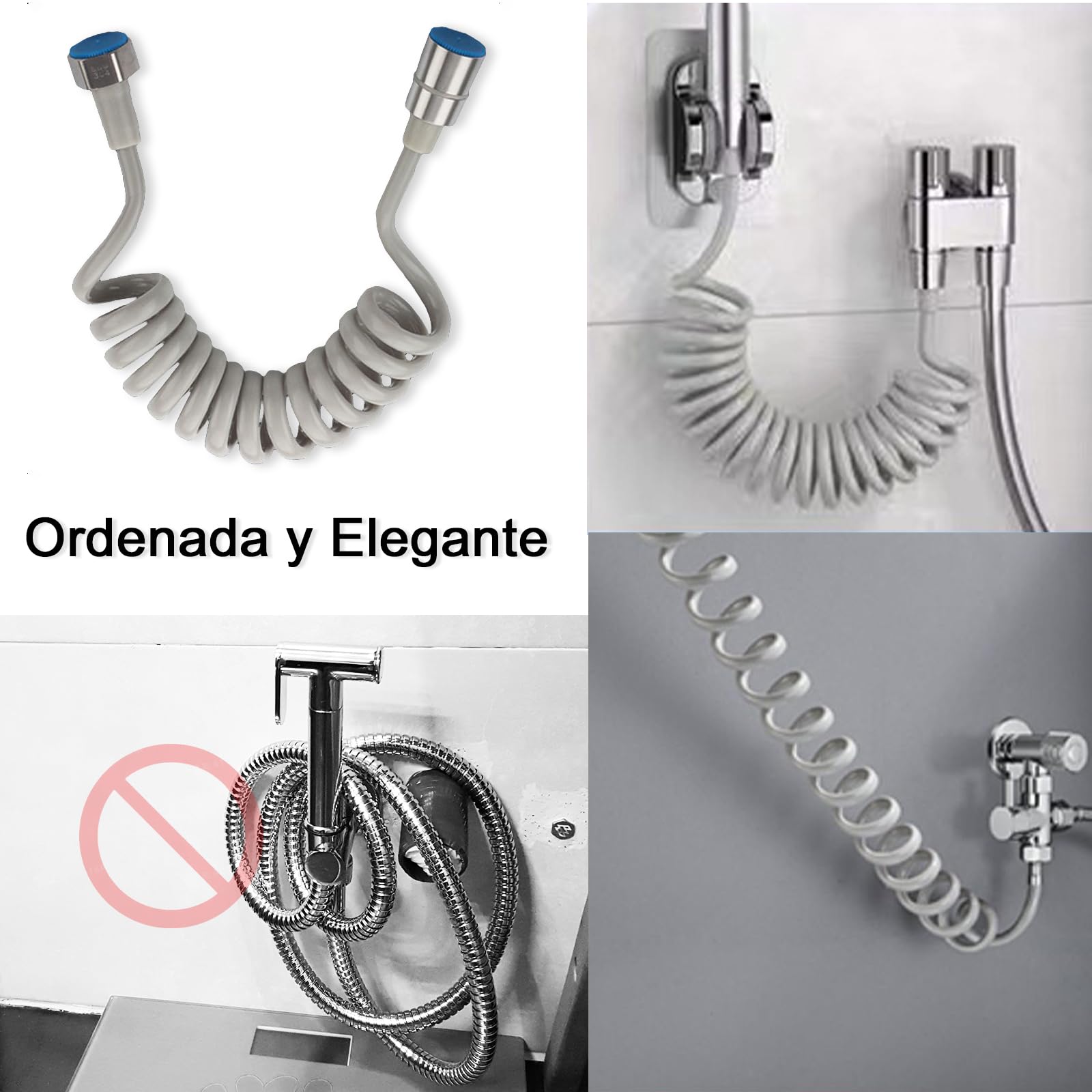 Ducha Higiénica WC con Soporte Integrado, Grifo Bidet de Latón con Manguera Espiral 1.5m, Fácil Instalación sin Obras, Pulverizador para Baño y Limpieza (Kit Actualizado)