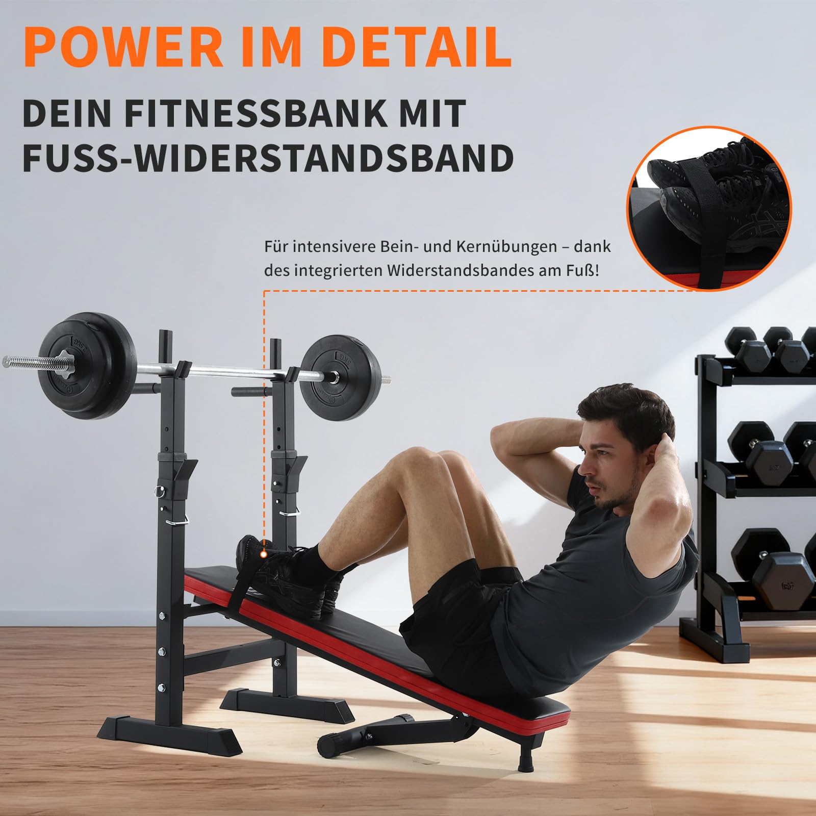 ISE Hantelbank, faltbar, verstellbar, mit Stangen, für Hanteln und Dips, Trainingsbänke, verstellbar, Rot / Schwarz 544-BK, Weiß / Schwarz, 544-WH