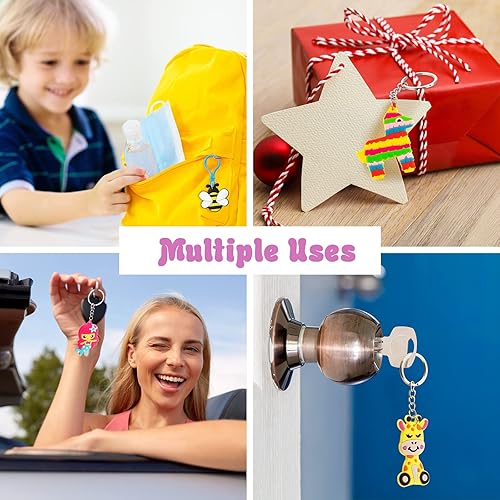 Miniatura 5 de Highergo 120 llaveros de dibujos animados a granel para niños, lindo llavero de mochila de dinosaurio, unicornio, astronauta, animal arcoíris,