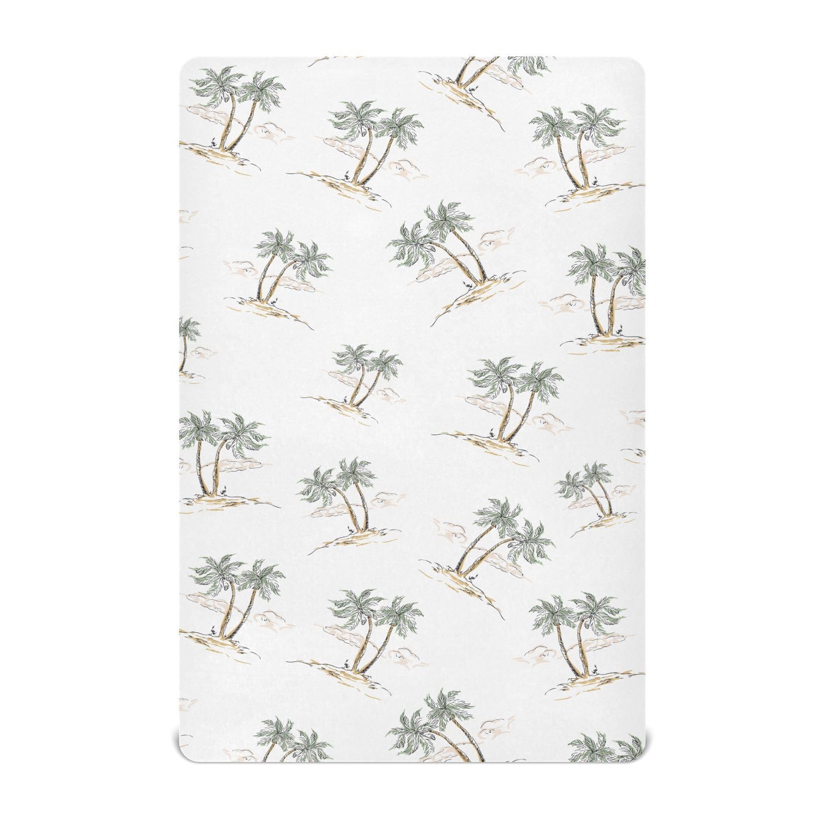 Crib Sheets for Boys Palm Tree Sea Toddler Baby Girl Sheets for Crib,Neutral Mini Crib Nursery Mattress Sheets Fitted,Crib Mattress 52 * 28 * 9In