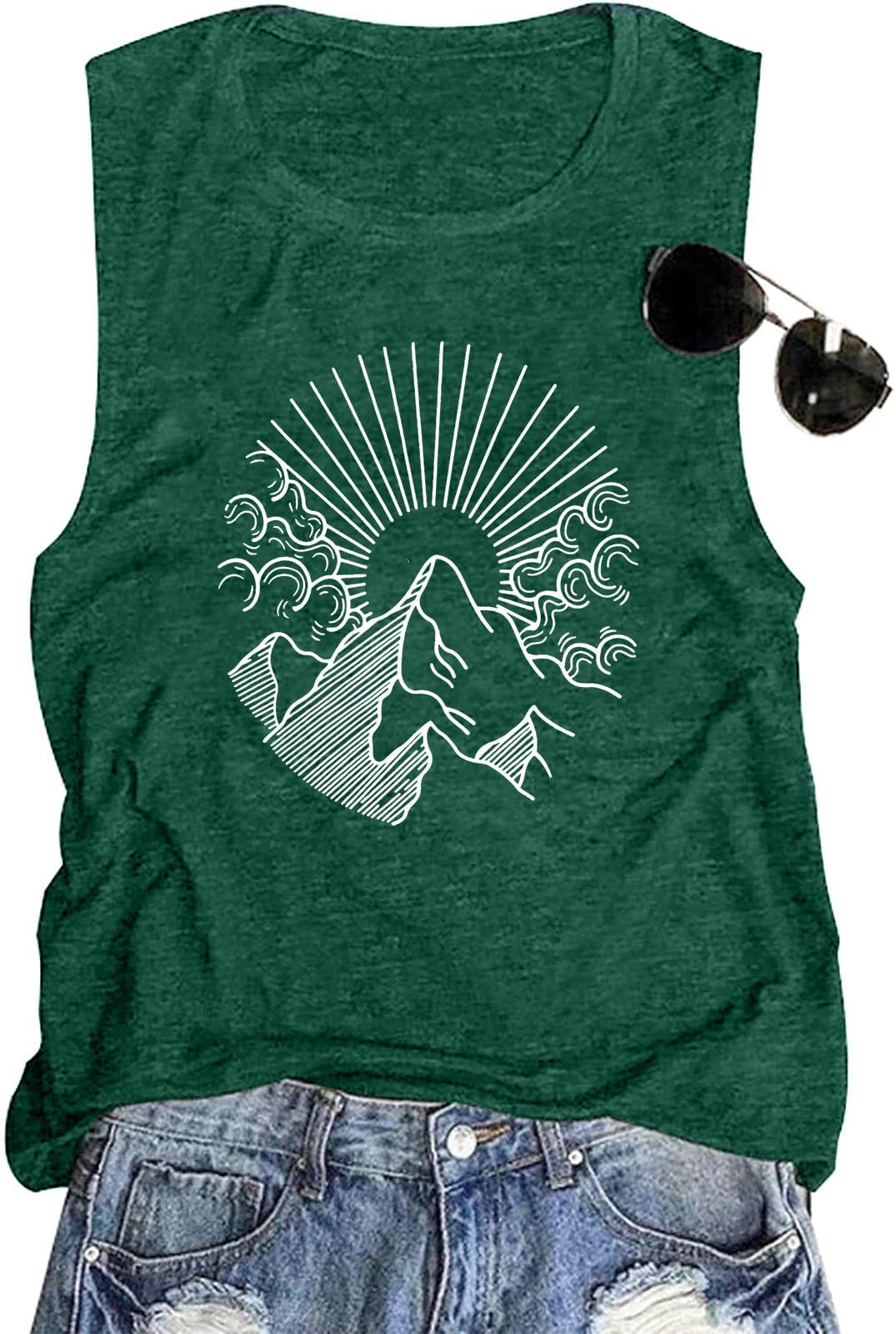 Womens Tank Tops Summer Beach Sleeveless T Shirt Mountain Sunrise Tee Camping Vest Muscle Shirt Family Vacation Shirts