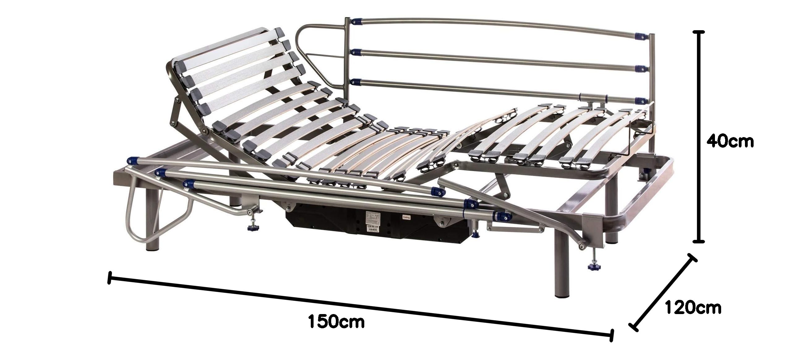 ekamia - ERIS Cama Articulada Eléctrica + Barandillas - 90cm x 190cm, Mando inalámbrico