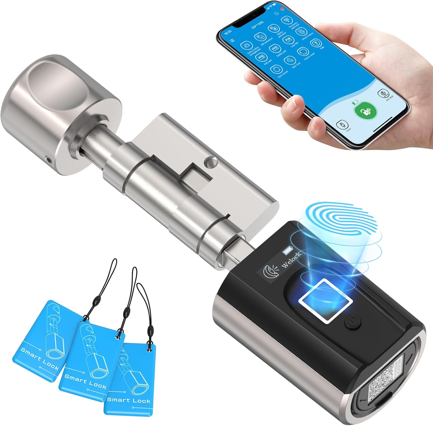 WELOCK Electronic Fingerprint Door Lock with app, RFID Cards and WiFi (WIFIBOX Required), Fingerprint Lock for Doors from 30-70mm, Keyless Fingerprint Door Lock WELOCK Electronic Fingerprint Door Lock with app, RFID Cards and WiFi (WIFIBOX Required), Fingerprint Lock for Doors from 30-70mm, Keyless Fingerprint Door Lock