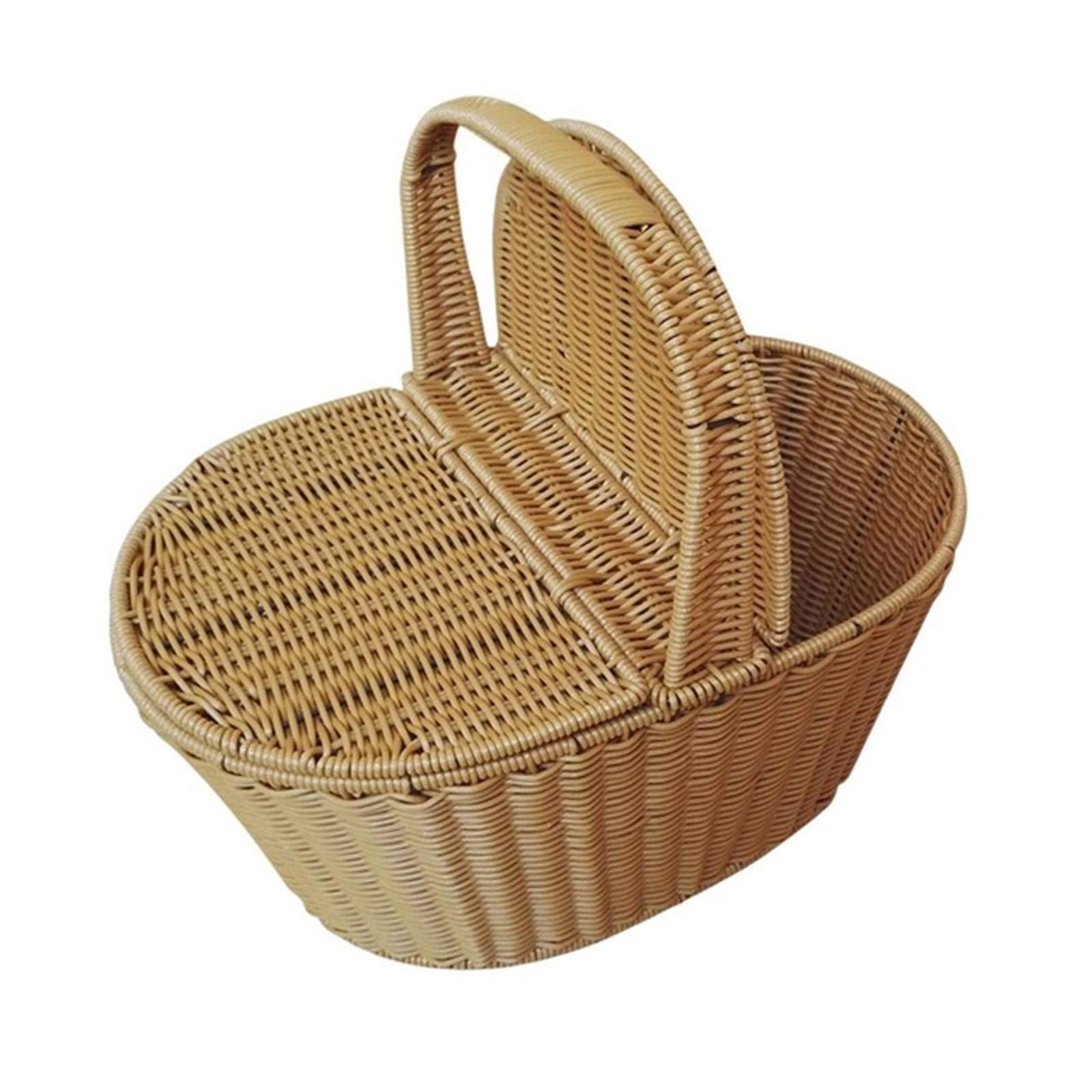 Wlrdpupje Dark Khaki Picnic Basket Artificial Rattan Woven Portable Storage Picnic Basket For Picnic Camping Outdoor