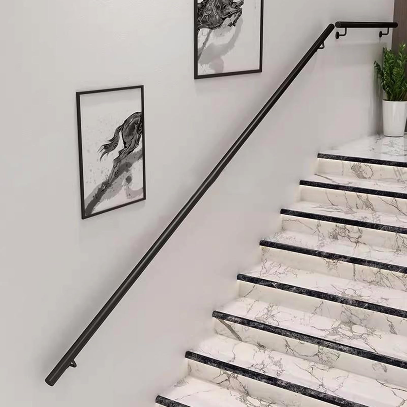 FKXSXAZ Modern Stair Handrail Kit, Black Wrought Iron Non-Slip Railing Safety Grab Bar, Wall Mount Staircase Banister Rails Elderly Corridor Support Rod(1ft/30cm)