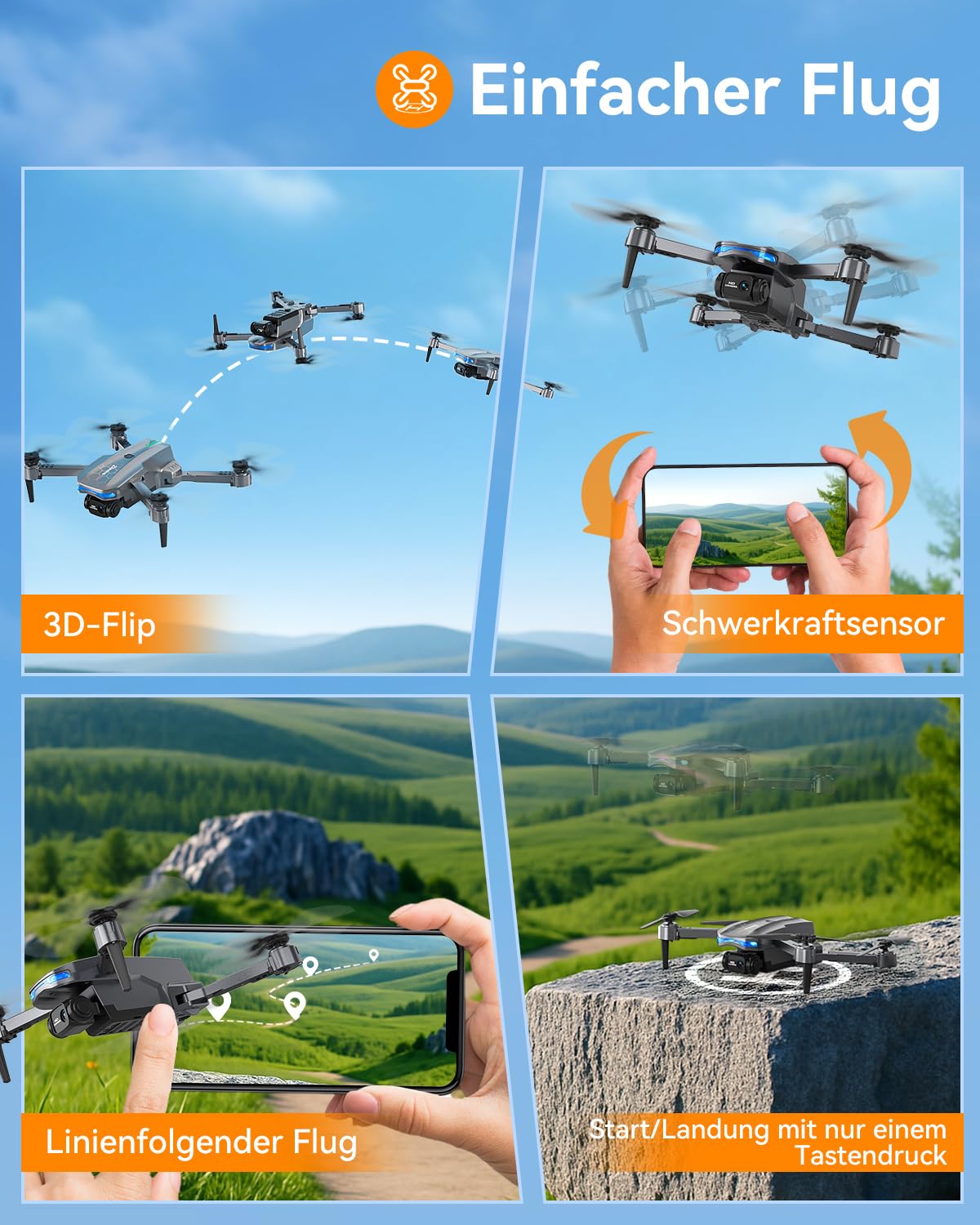 T29 C0 Drohne mit Kamera 1080P HD, Faltbare Mini Drohne für Kinder und Erwachsene, RC Quadrocopter für Anfänger, 30 Minuten Flugzeit, Headless Modus, 3D Flips, Spielzeuggeschenk für Kinder