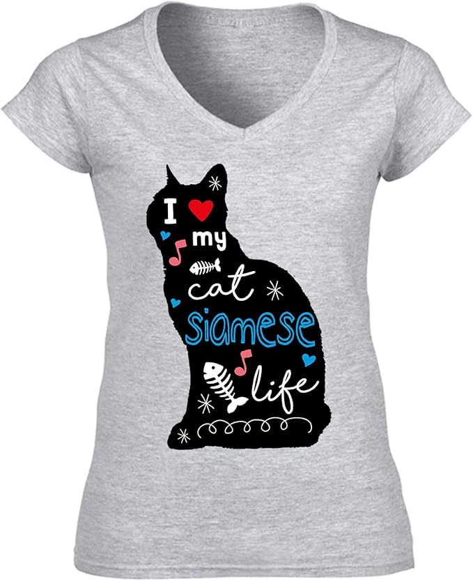 teesquare1st Women's Cat Siamese Cat Grey TShirt Amazon.co.uk Fashion