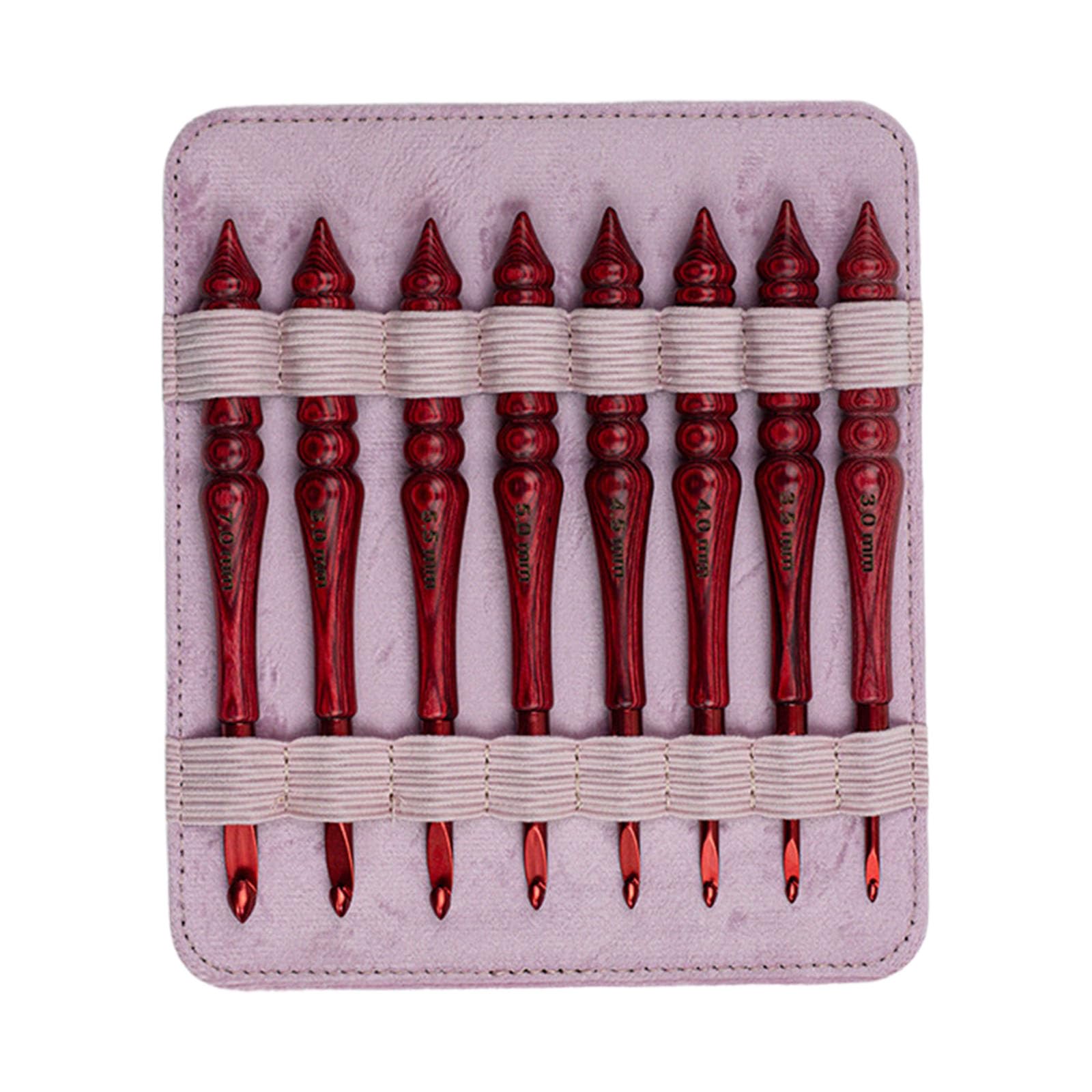 8Pcs Aluminium Crochet Hook Ergonomic Wooden Handle Crochet Hook for Sweater Scarves Socks Knitting Crocheting 3.0-7.0mm Aluminum Fasteners Set