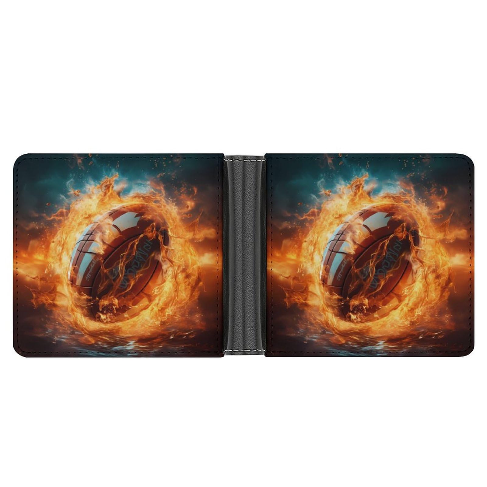 Rugby in Fire And Water Funny Men's Slim Bifold Wallet with Multiple Card Slots Front Pocket Purse