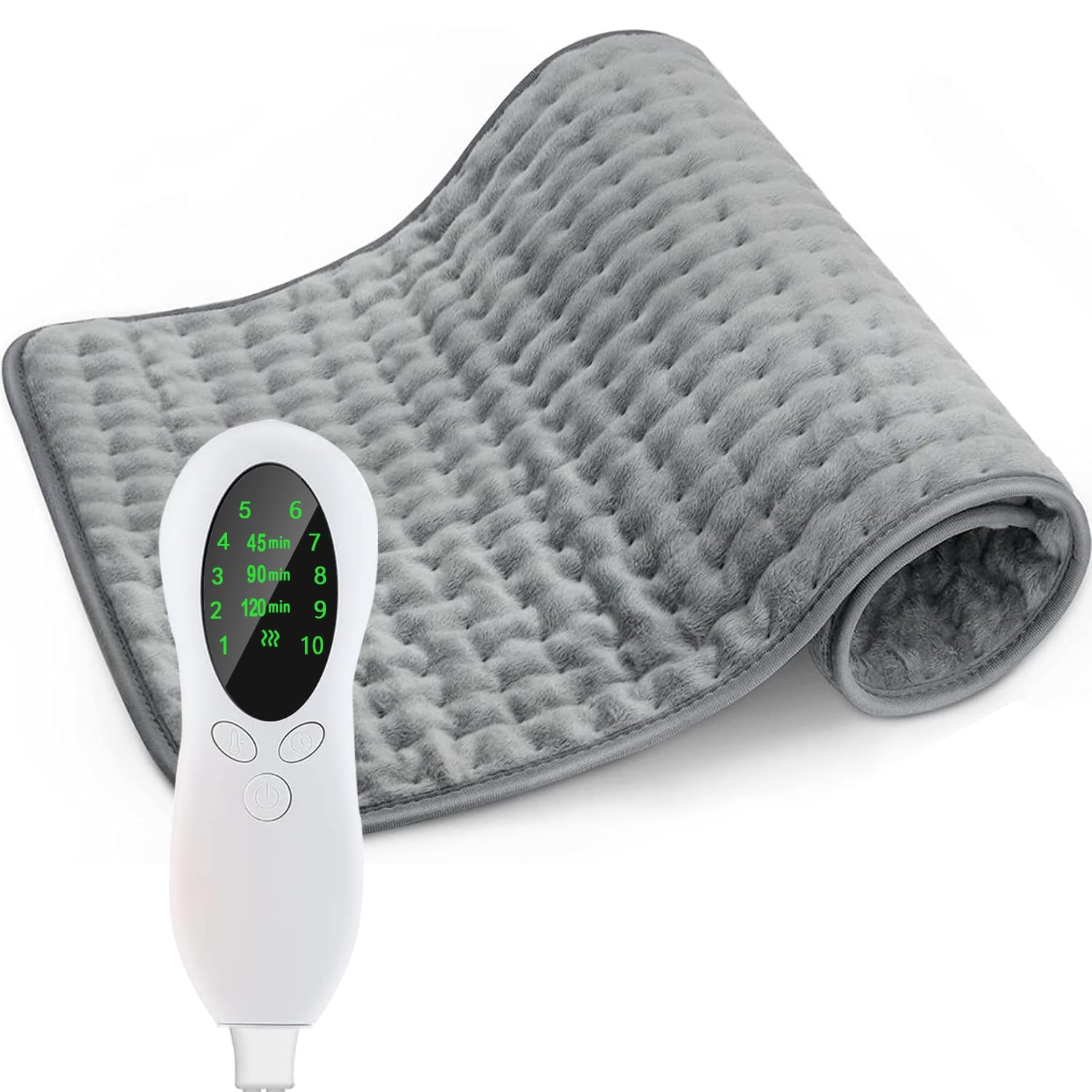 Termoforo Elettrico Con Spegnimento Automatico: Cuscinetto Riscaldante 30x60 Cm, 9 Temperature E Timer, Morbido In Pile, Per Schiena E Muscoli, Display LED