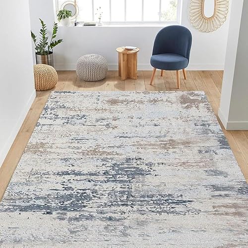 Miniatura 2 de Tapete de entrada oxidado gris azul de 2 x 3 pies, moderno tapete abstracto para puerta delantera, no desprende pelusa y de fácil cuidado, ideal