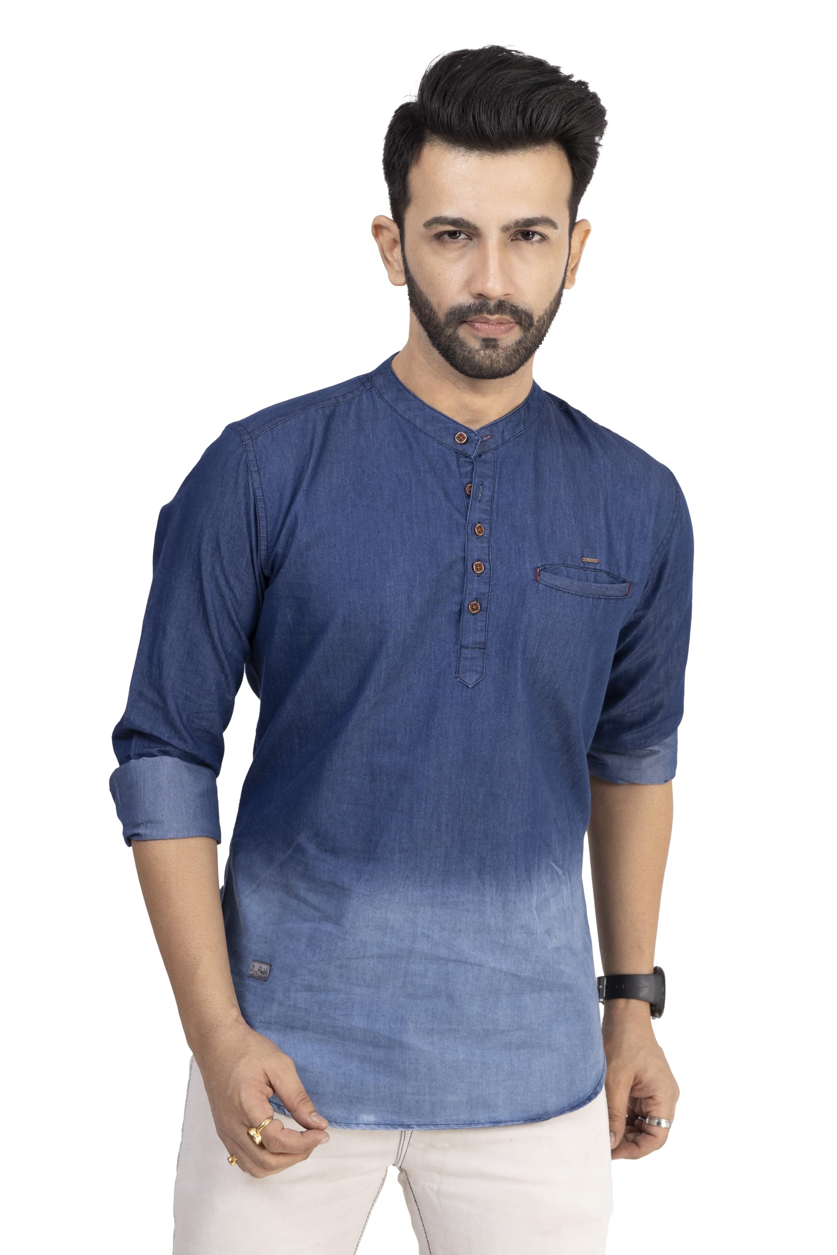d finish Men's Denim Blue Casual Short Ombre Kurta | Short Kurta for Men | Men Kurta-picture-44