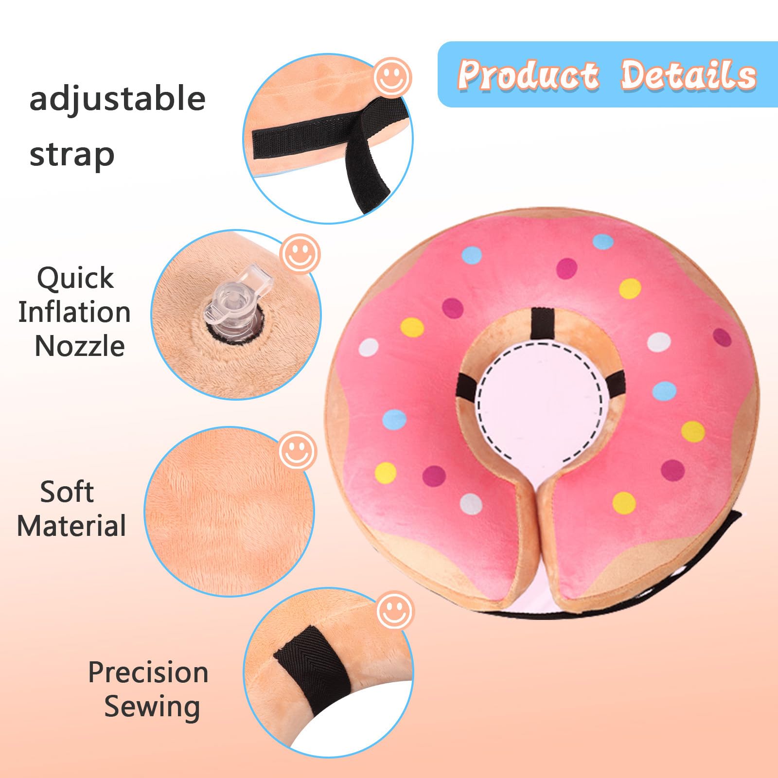 Niuoppy Inflatable Dog Collar for After Surgery Protective Dog Inflatable Recovery Collar Neck Dount Cone for Dogs Cats Prevent Licking (Pattern Pink M) - Image 2