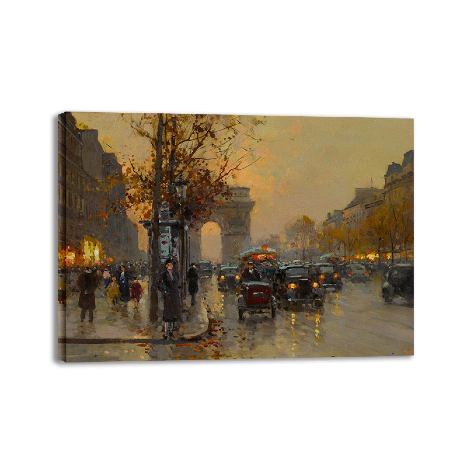 Nolega Edouard Cortes Framed Canvas Wall Art Ready To Hang Famous Artist Painting Avenue Des Champs-Elysées Picture Print On Canvas Reproduction Home Wall Decor Poster 60X85cm(24X34in) Framed