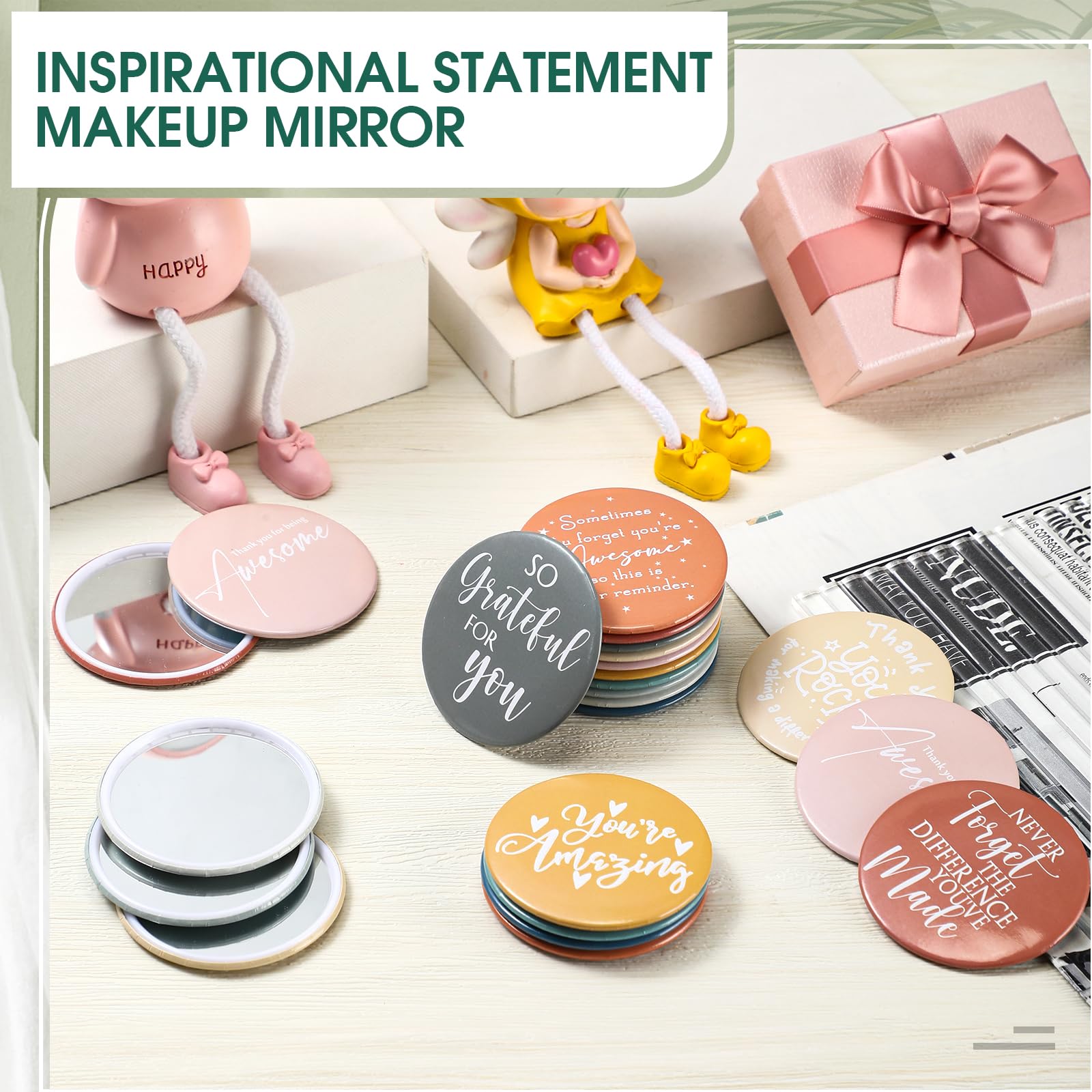 Kigley 50 espejos compactos inspiradores, regalos de agradecimiento a los empleados, espejo redondo de bolsillo para mujeres, mini espejo portátil de maquillaje para compañeros de trabajo,