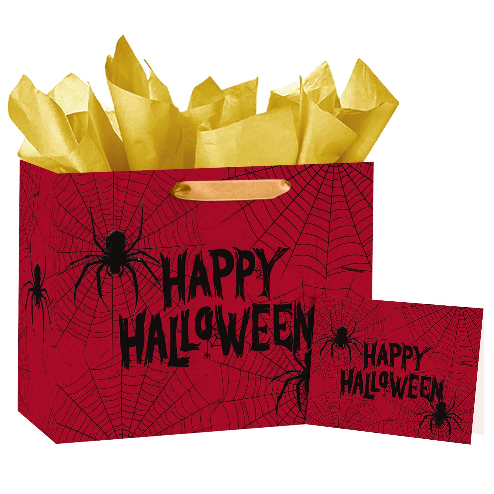 Loveinside 13" Spooky Gift Bag with Red Spider Web Pattern for Halloween, Ideal for Trick-or-Treat, Party Favors, Candy Packaging and Halloween Holiday Decorations, 13" x 5" x 10", 1 Piece