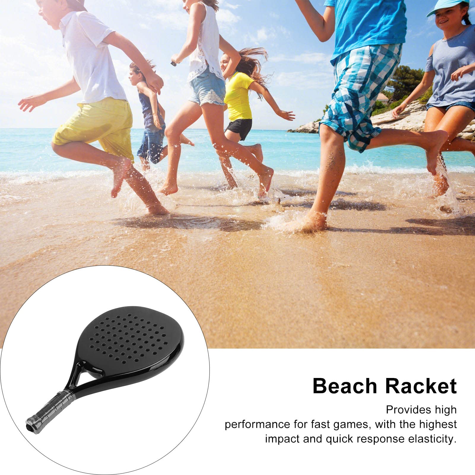 Jectse Racchetta da Beach Tennis, Racchetta da Beach Tennis Nera Interamente in Fibra di Carbonio con Nucleo in Memory Foam EVA e Cinturino da Polso