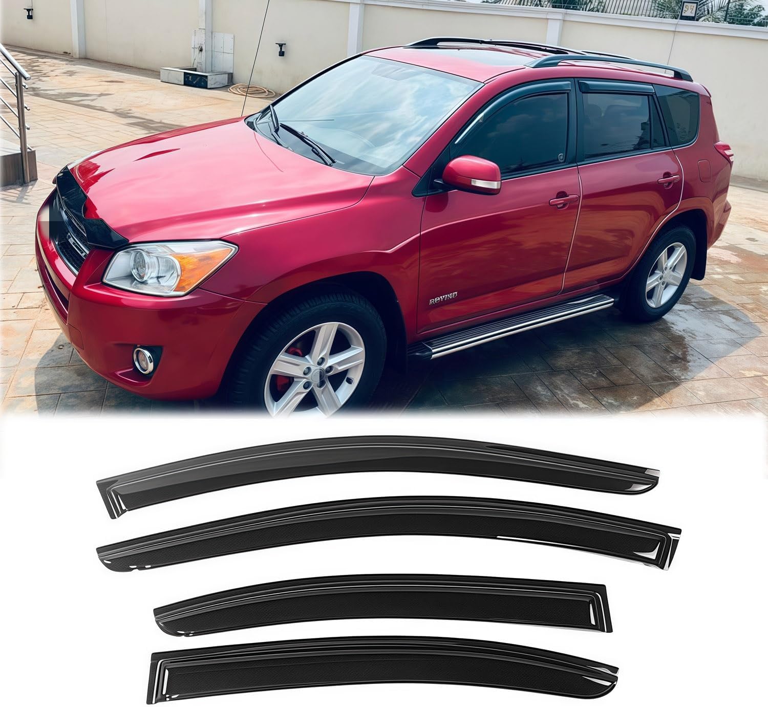 94255 Sunproof Waterproof Side Window Wind Deflector, 4pcs Tape On Protective Replacements Rain Guards, Window Visors fit for 2019-2024 Toyota RAV4 RAV-4 2019-2024 RAV4