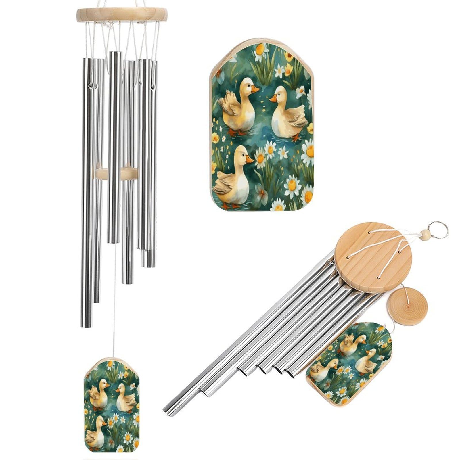 Btcowzrv Style Hand Drawn Duck Wind Chimes For Outside, Hanging Windchimes With 6 Aluminum Tubes, Memorial Wind Chime For Patio Backyard Garden And Outdoor Decor