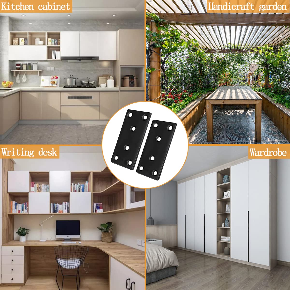 Paquete de 20 placas de reparación planas negras de 3 x 1.5 pulgadas, soporte de reparación de placas de unión de acero inoxidable para valla de muebles de madera