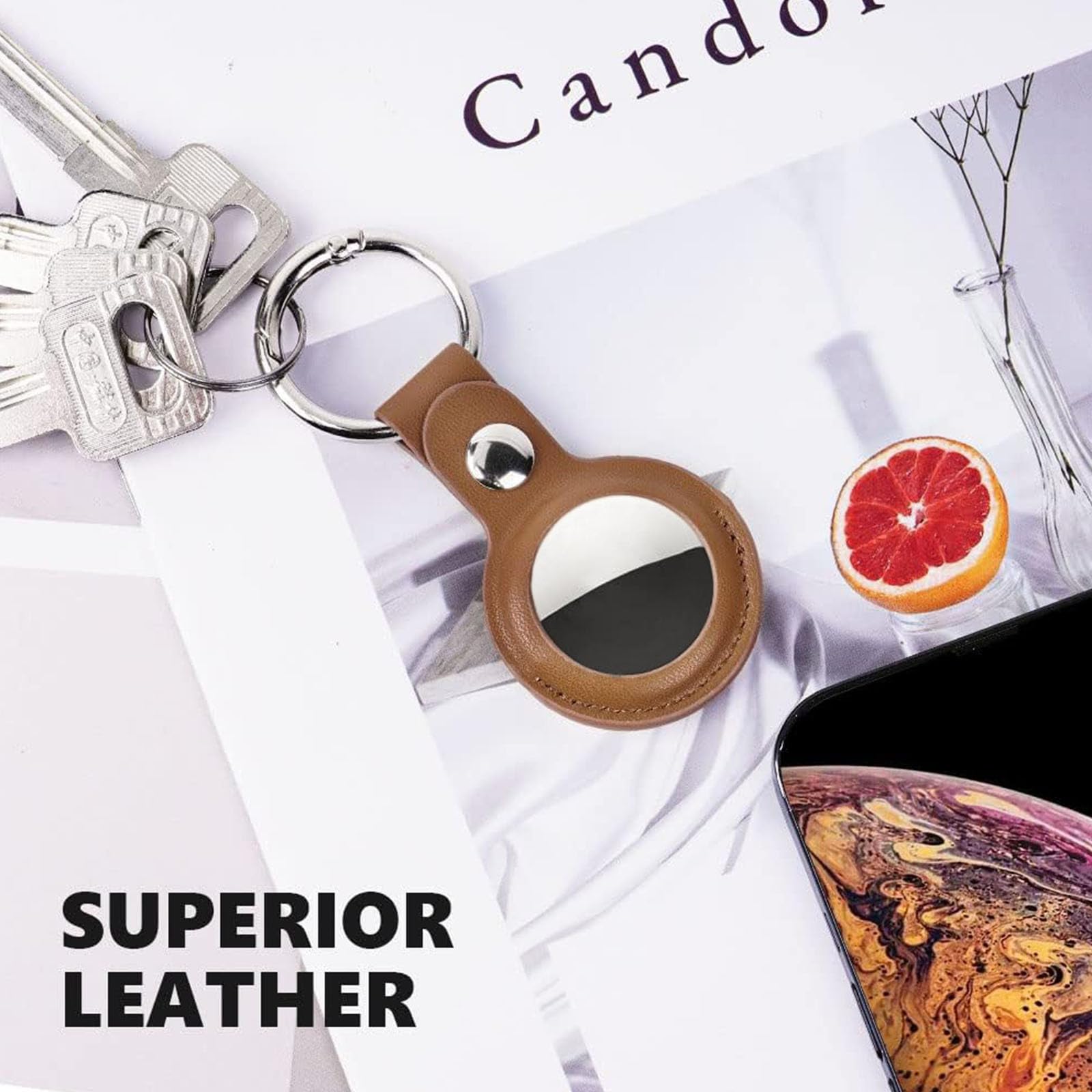 Ainiv Llavero para AirTag, 1 Pieza Llaveros para AirTag Funda Protectora, PU Localizador Portátil Antipérdida, Protectora de Cuero Funda Bluetooth Tracker Mascotas y Mochilas — view 8