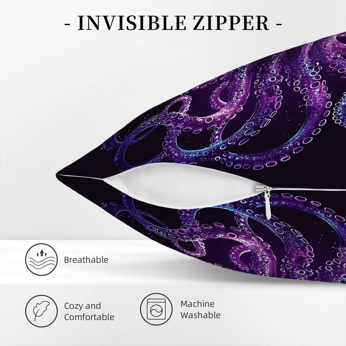 Federe Cuscini Divano 60x60 cm, Viola Cuscini per Divano, Velluto Federe Cuscino Letto Impermeabili Set da 4, Copricuscini Polpo Motivo con Cerniera Invisibile Design per Sofá, Regalo Donna G-25