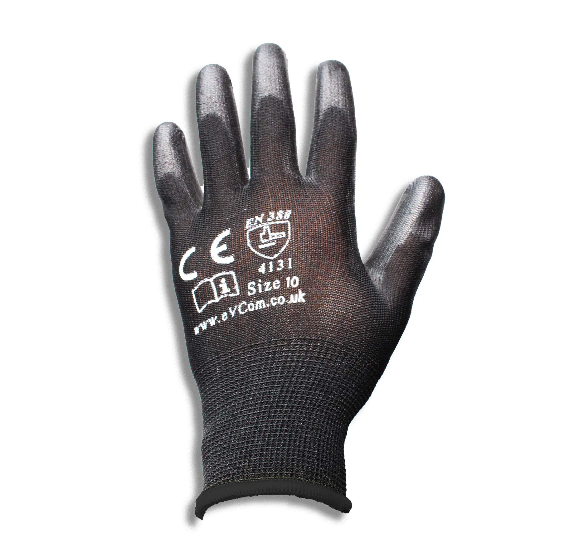 eVCom12pairs PU Coated Black Work Gloves (improved quality). For Builders, Mechanics, Construction, Logistics & Gardening chores (XL)