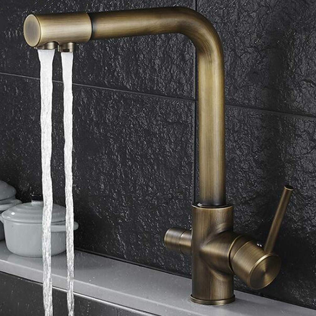 ZYCHSJXA 360 Rotatable Brushed Nickel/Black/Antique Bronze/Chrome 3 Way Faucet with Water Purify Function Drinking Kitchen Taps,Antique Bronze