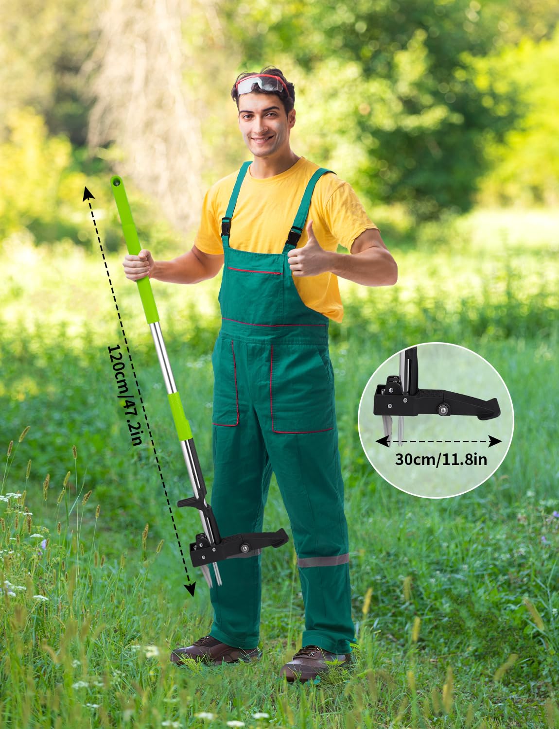 YISSVIC Désherbeur Manuel Arrache Mauvaise Herbe avec Pédale 4 Griffes Acier Inoxydable Long Manche Outil de Désherbage Solide pour Jardin Vert