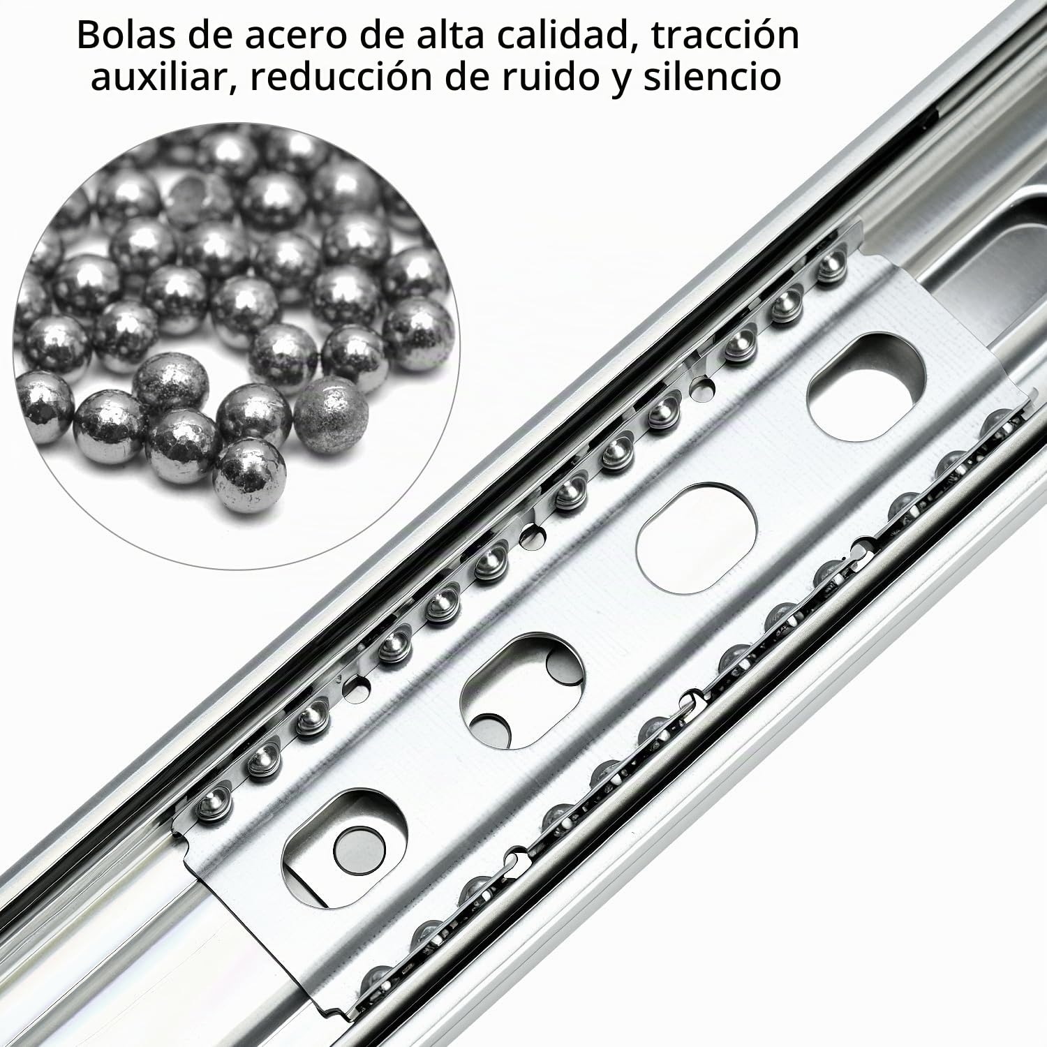 QWORK® 6 pares (12 piezas) de guías para cajones de 30 cm con cierre suave, guías para cajones con rodamientos de bolas y extensión completa, capacidad de carga de 45 kg, color plateado