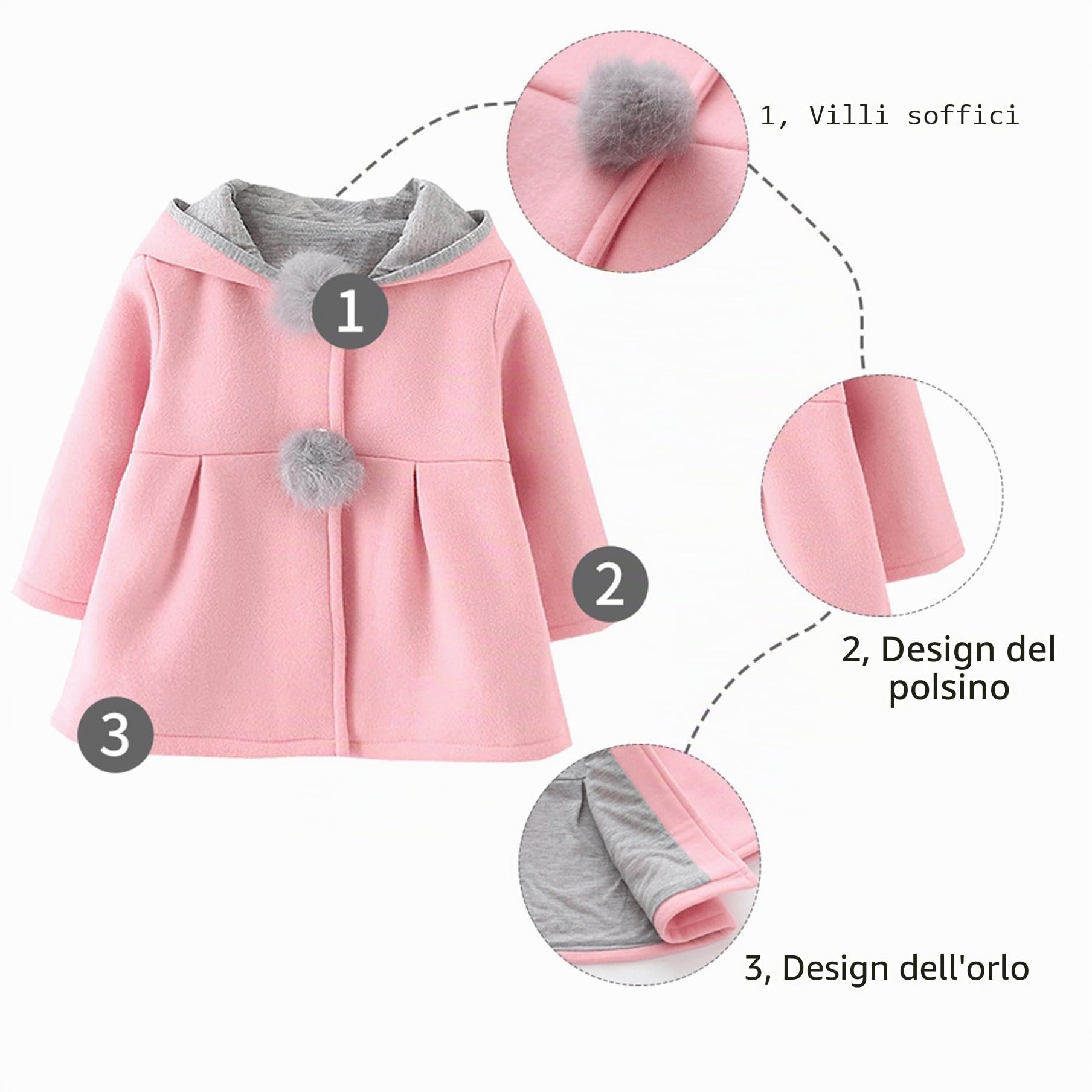 Cappotto Giacca con Cappuccio Coniglio Felpa Mantello del Cappotto di Inverno della Pelliccia della Neonata Bambine e Bambino