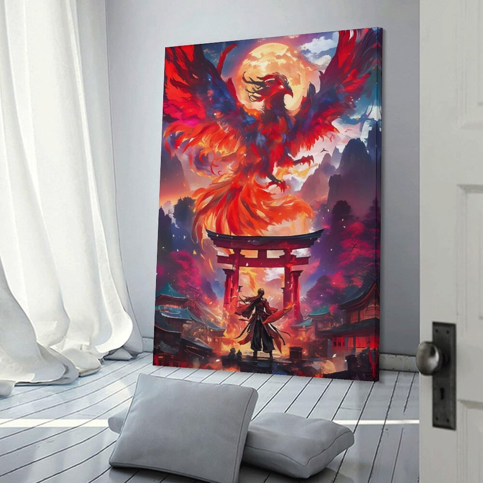 Junmoney Decorative Wall Artwork Mystery Phoenix In Torii, 20x30inch(50x75cm), for Lounge, Bedroom Or Personal Spaces, Thoughtful Wall Decor for Art Lovers