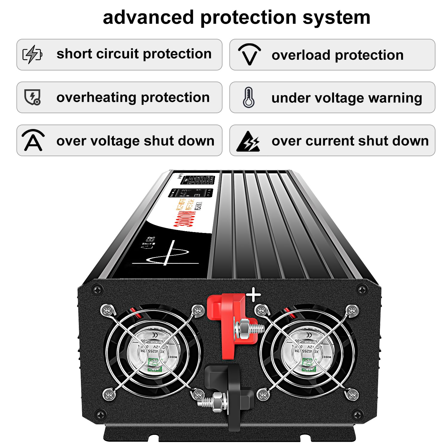 Inversor de Corriente sinusoidal Puro de 3000W con Mando a Distancia y Pantalla LCD Digital DC 12V a CA 230V 50Hz (DC12V (Alcance 10V-15V) 3000W)