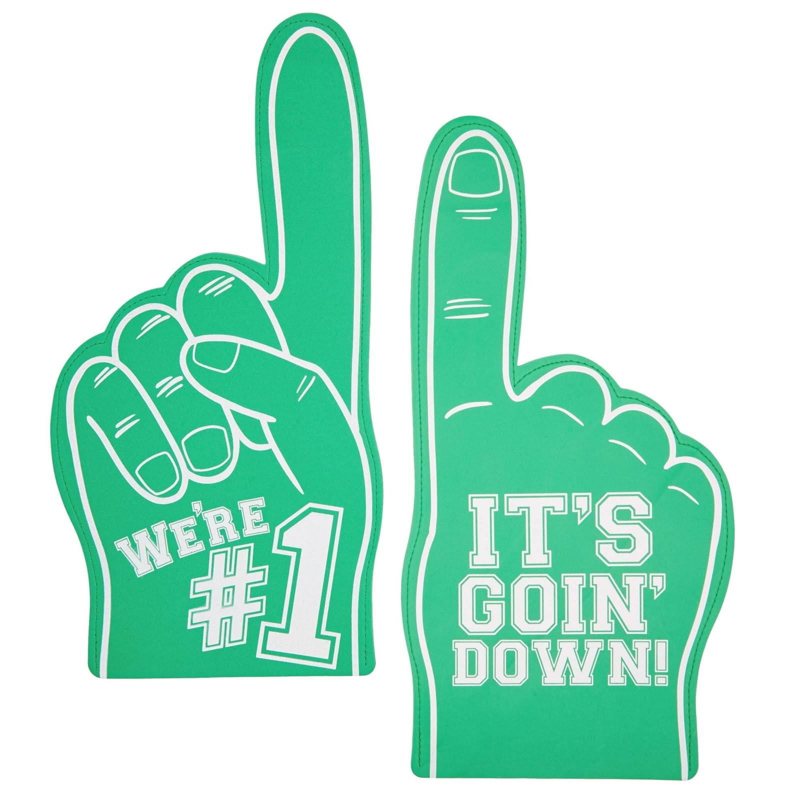 Okuna Outpost Green Foam Fingers for Sports Games, It's Goin' Down, We're #1 (17.5 in, 2 Pack)