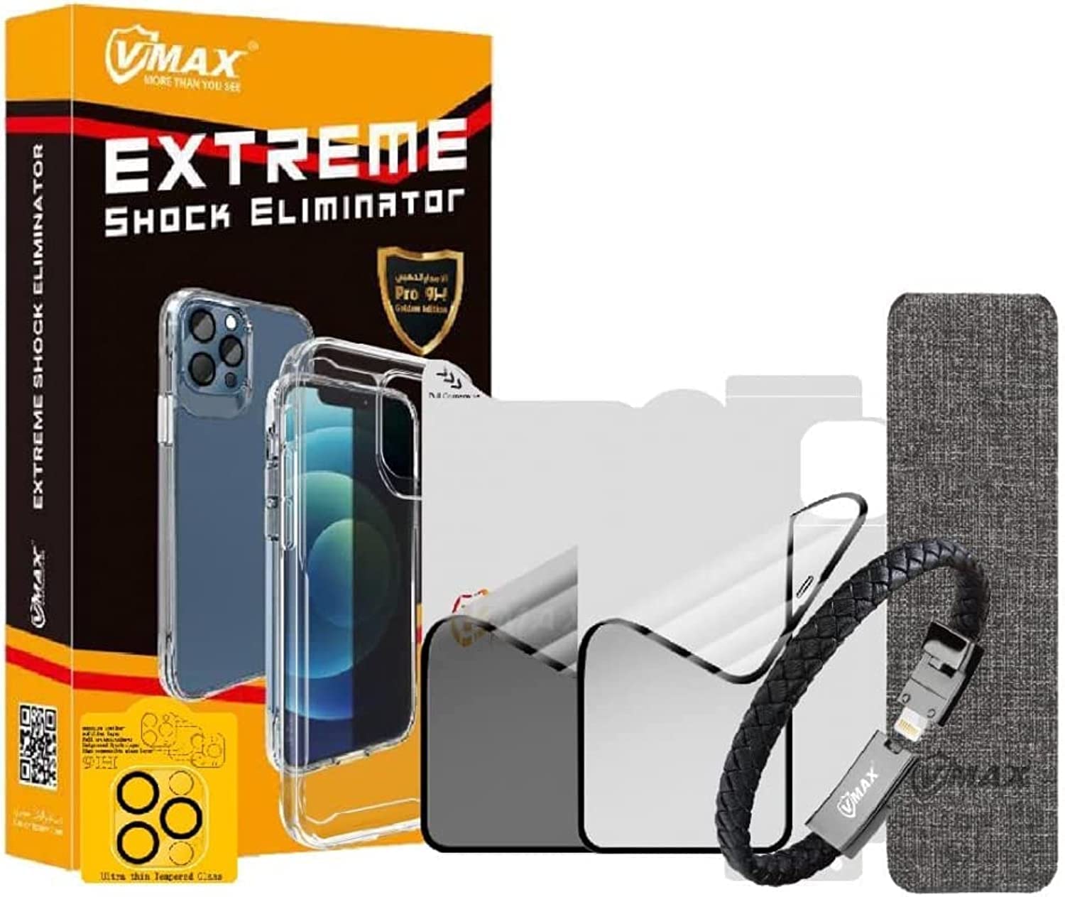 VMAX Extreme Shock Eliminator iPhone 11 with Transparent clamp and back cover, Magnetic Phone back grip, Lens Protection for the camera, Leather Bracelet for mobile charging