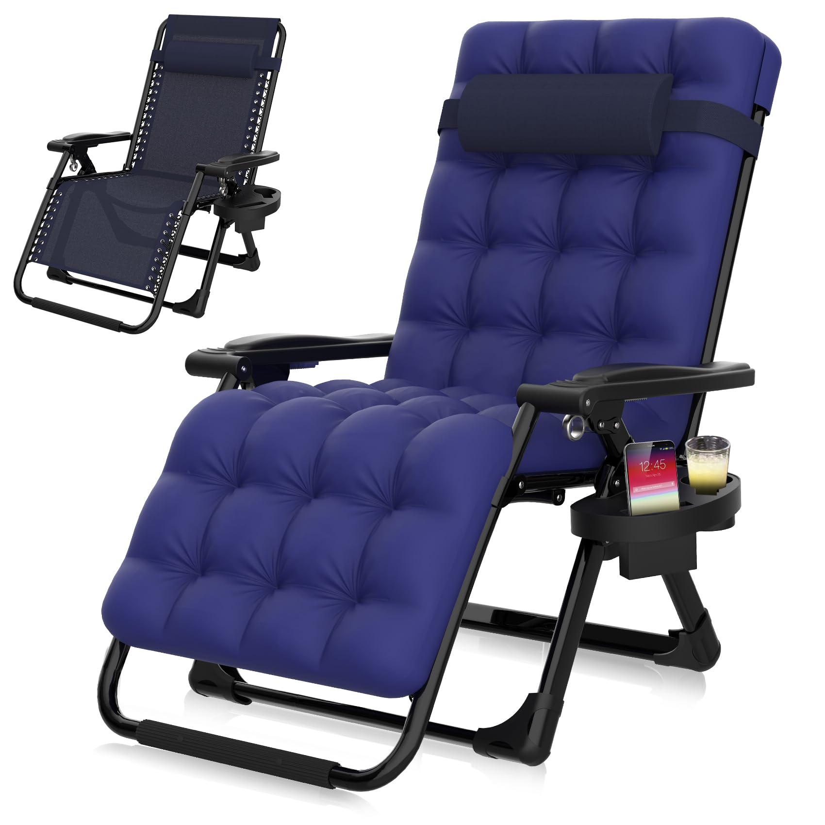 Suteck Zero Gravity Chair, Reclining Camping Lounge Chair w/Removable Cushion, Upgraded Lock and Cup Holder, Reclining Patio Chairs Folding Recliner for Indoor and Outdoor, RoyalBlue
