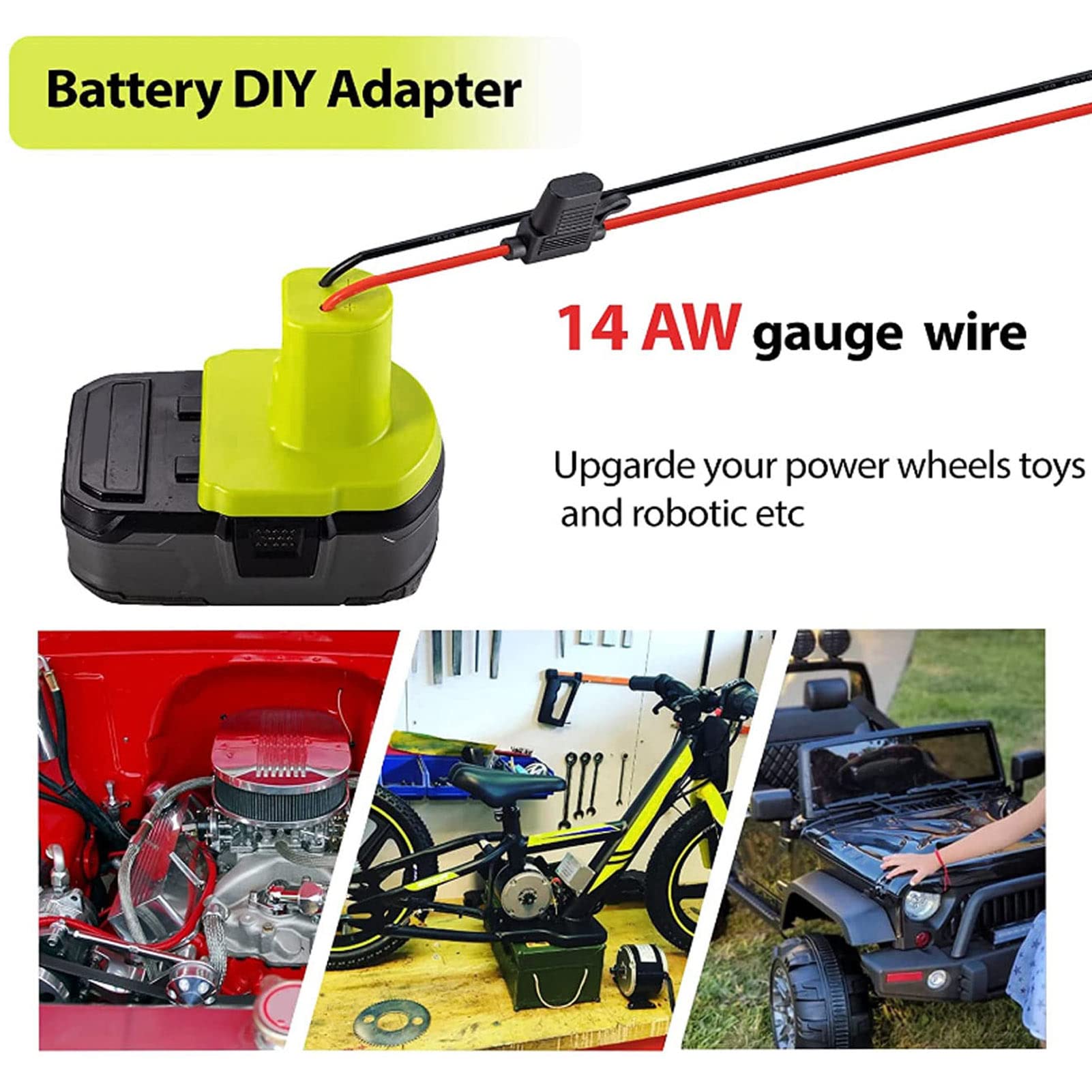 Ryobi 18V Battery Adapter For Power Wheels & DIY Projects - Includes Switch, Fuse, And 12AWG Wires