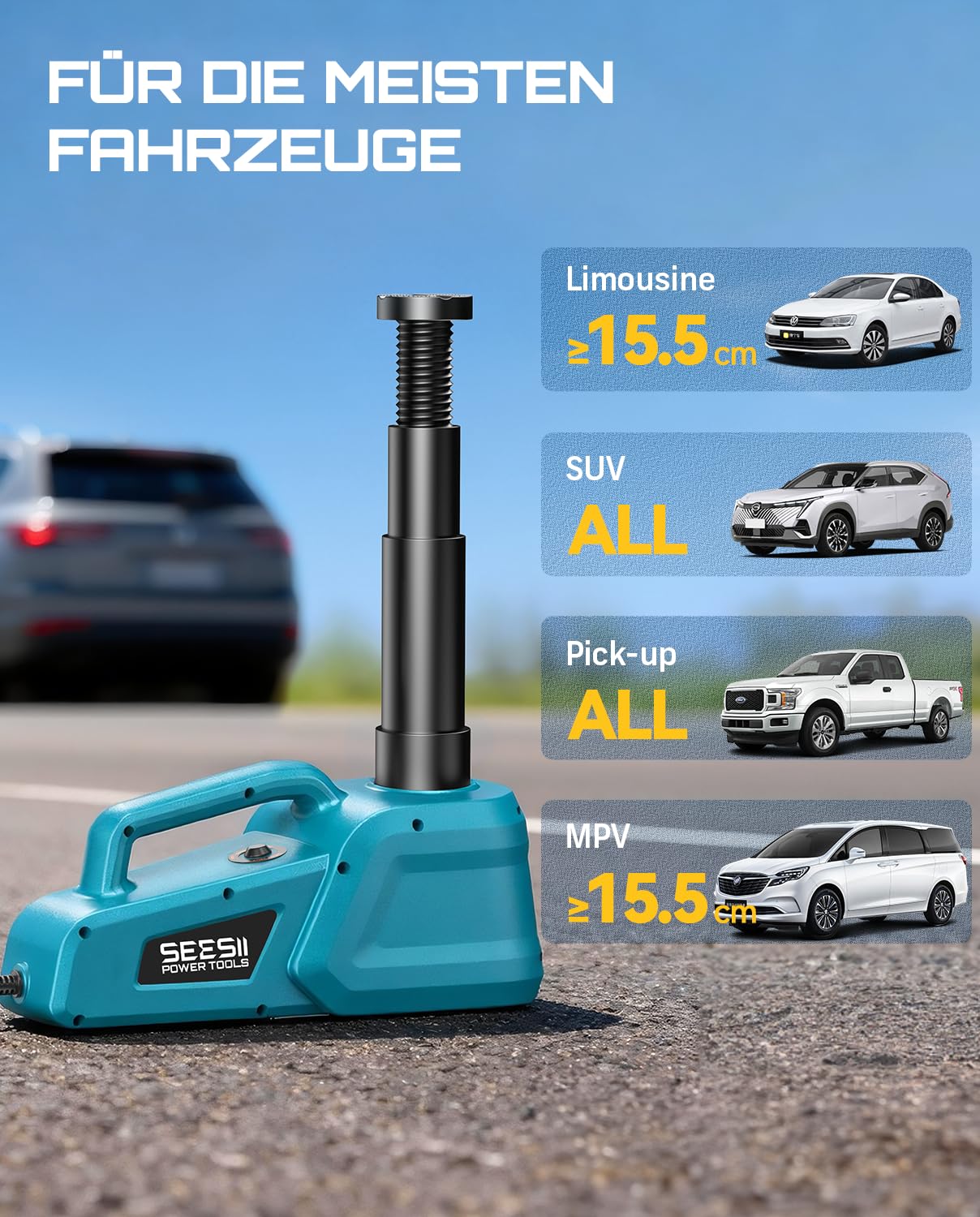 SEESII Wagenheber Hydraulischer 5T 3T: 12V Wagenheber elektrisch mit Fernbedienung & LED Licht, 15,5-45 cm Hubbereich tragbares Werkzeug für Auto/SUV/LKW Notfall Reifenwechsel & Garagenreparatur