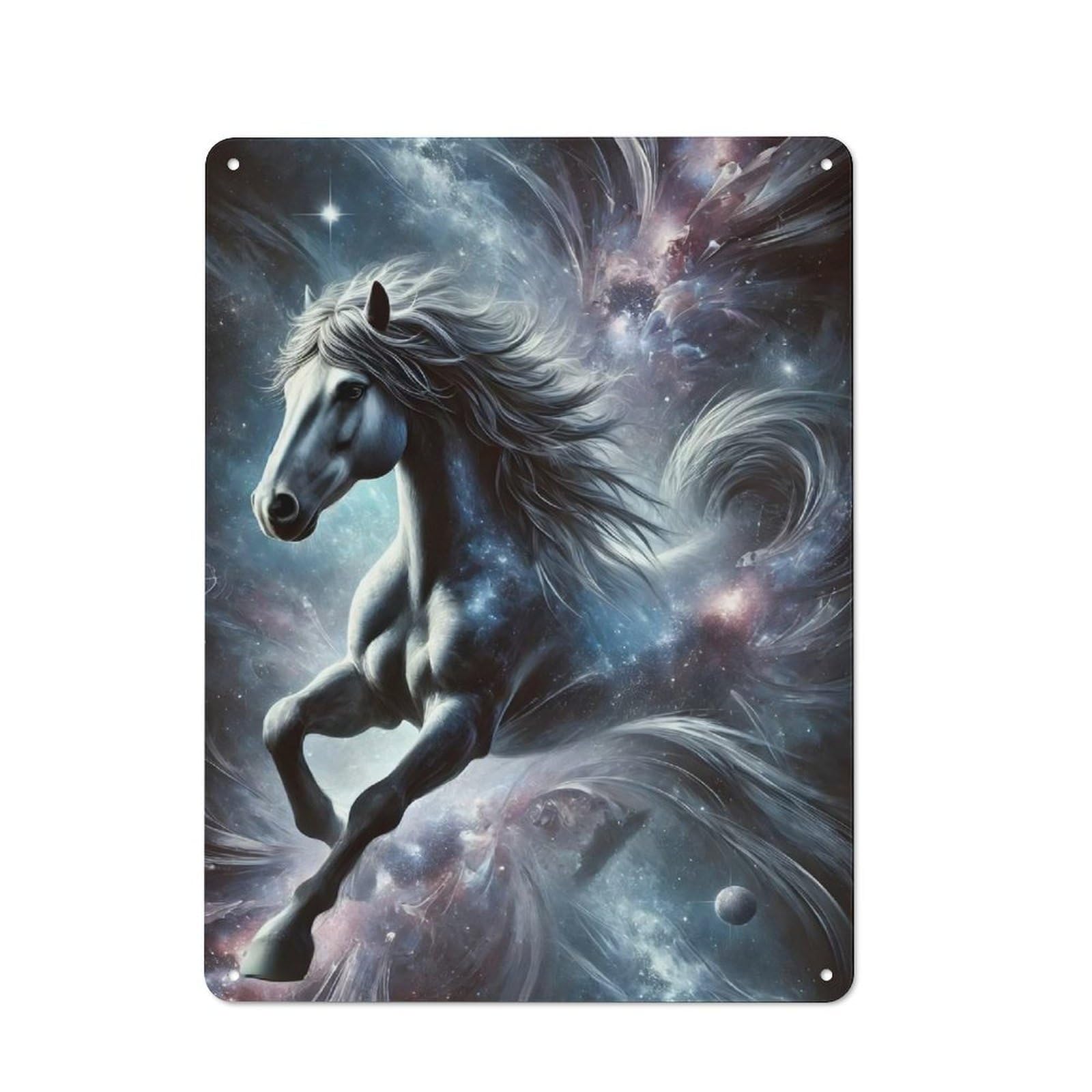 Junmoney Style-15 40X30cm Rustic Tin Sign With Cosmic Horse For Living Room Or Hallway, For Vintage Wall Decor Fans, For Themed Room Decoration