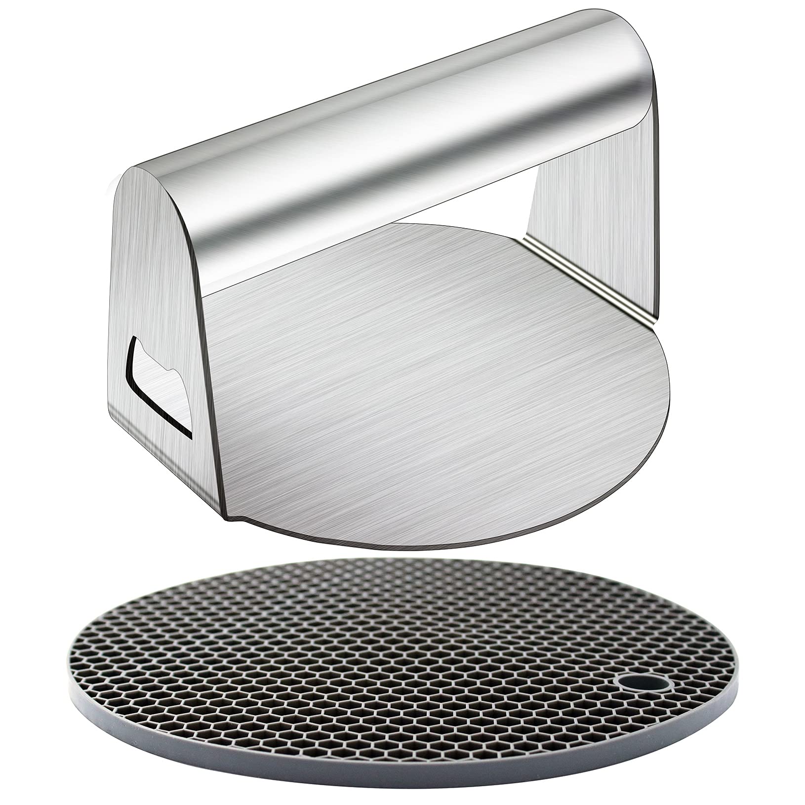 laffeya Stainless Steel Burger Press, Burger Smasher with Opener Botther, Burger Smasher for Griddle, Bacon Steak Press Suitable for Grill Griddle Pan Cooking