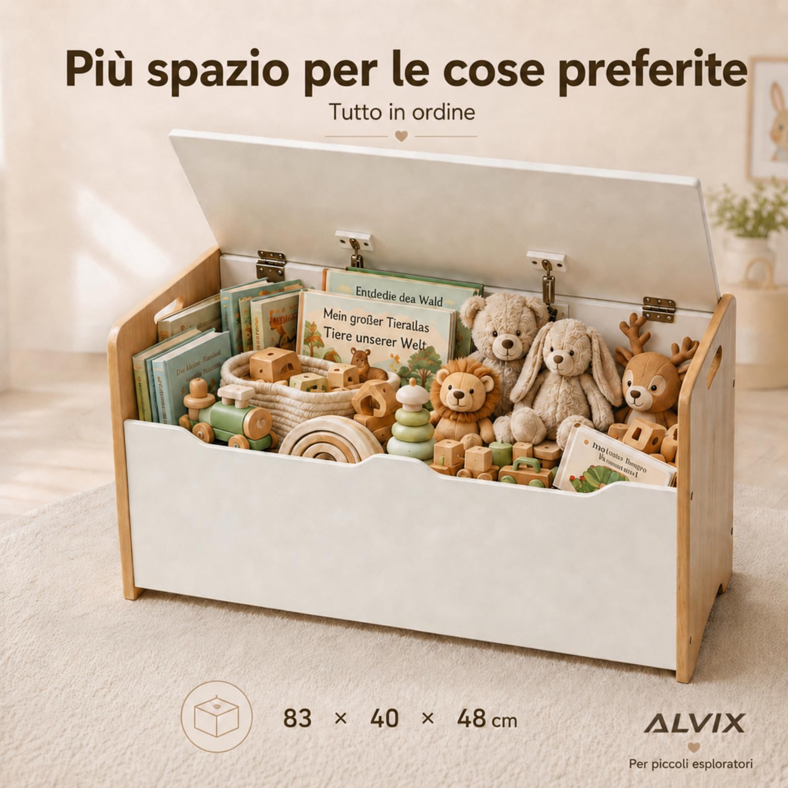 ALVIX Cassapanca per giocattoli per bambini con spazio per riporre
