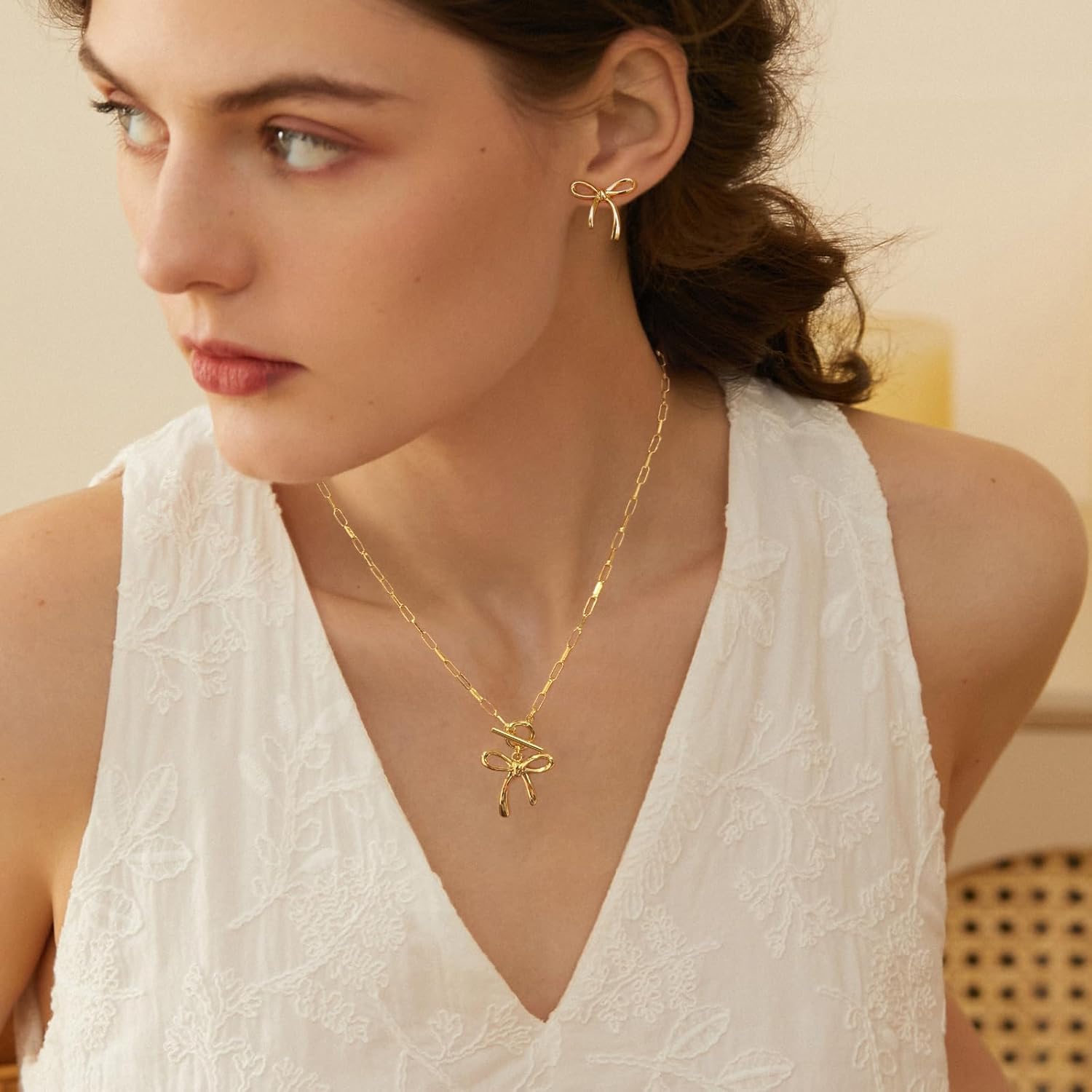 Bow Toggle Necklace for Women Trendy Simple Bow Jewelry - Image 4