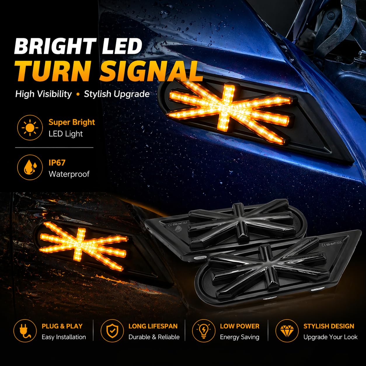 Indicatore Laterale a LED sequenziale Flowing 2Xlaterali dinamiche a LED Ambra 44 SMD con Non polarità Can Bus Error Free OE Presa per Fumè per Mini Cooper R55 R56 R57 R58 R59