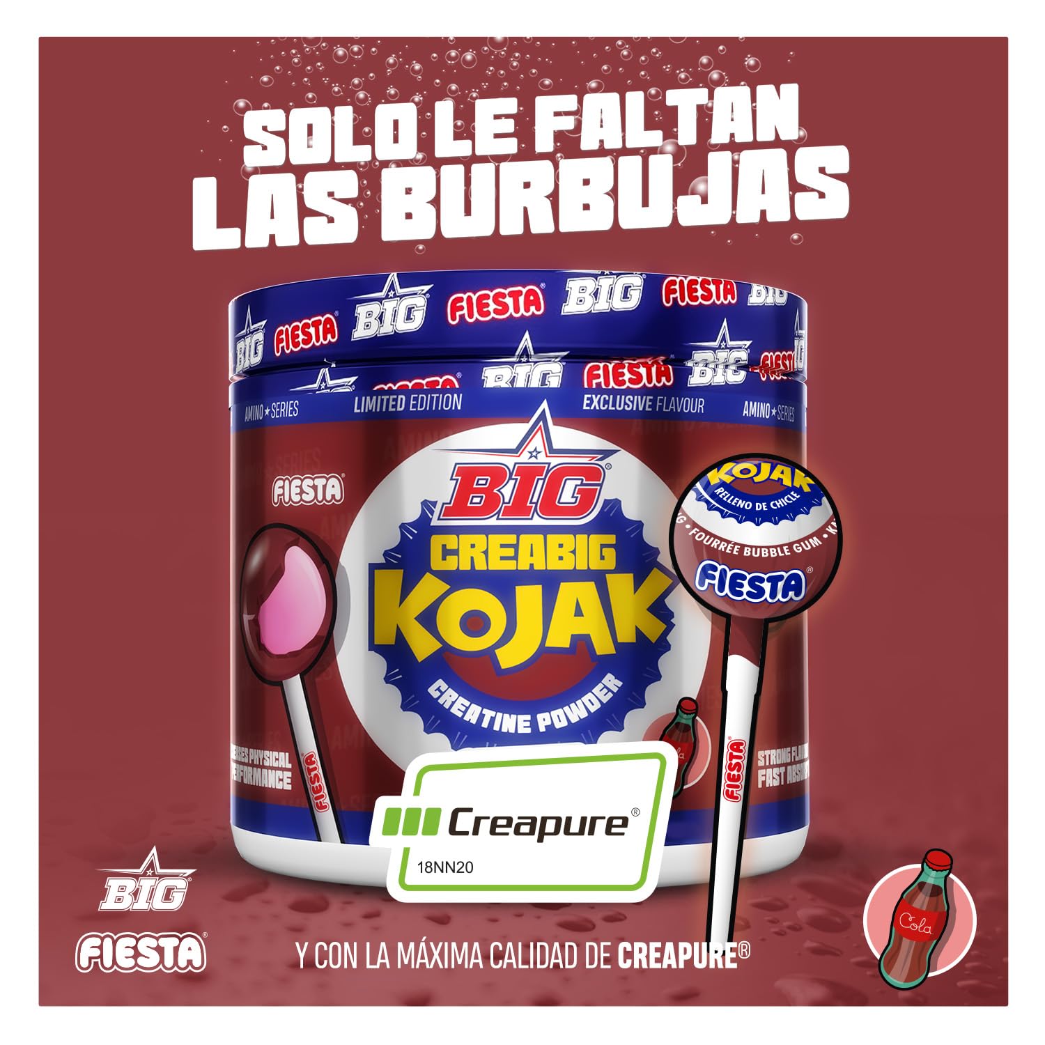 BIG - Creatina Creapure ® - Creatina Monohidratada Creapure en Polvo, Rendimiento Físico y Recuperación - Materia Prima Premium - Monohidrato de Creatina de Rápida Absorción, Vegana (250g, Cola) - 1