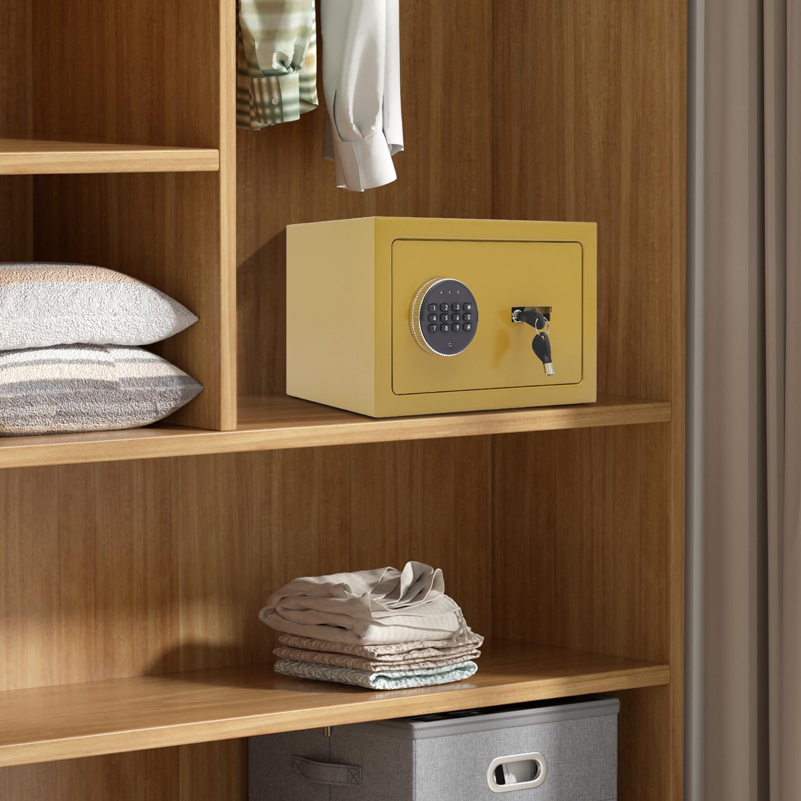 Cassaforte elettronica 3 in 1 con serratura a combinazione e funzione di allarme, sistema di sicurezza tripla con password, chiave di emergenza e bullone di bloccaggio, per casa, ufficio e hotel (oro)