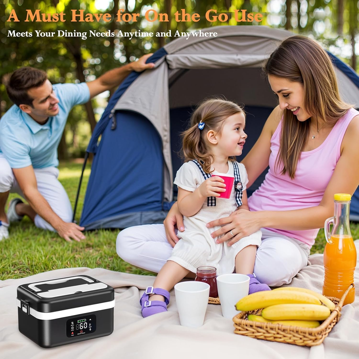 Contenitore per il pranzo elettrico senza fili, 1 l, scaldavivande portatile a riscaldamento rapido, con borsa isolata, stoviglie incluse, riscaldamento a tempo, temperatura regolabile per lavoro o