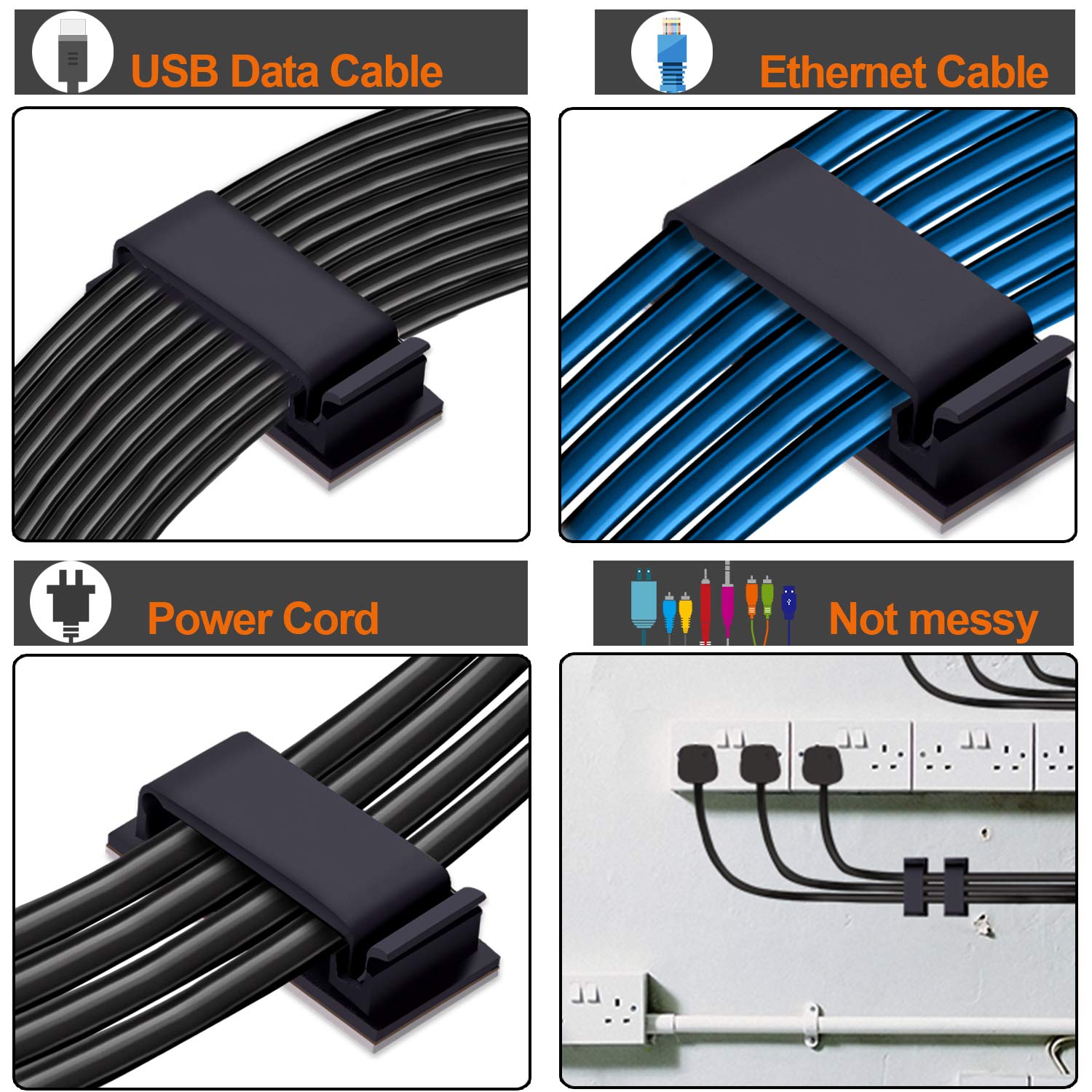 BQTQ 75 Pack Cable Management Clips Black Self Adhesive Cable Clips