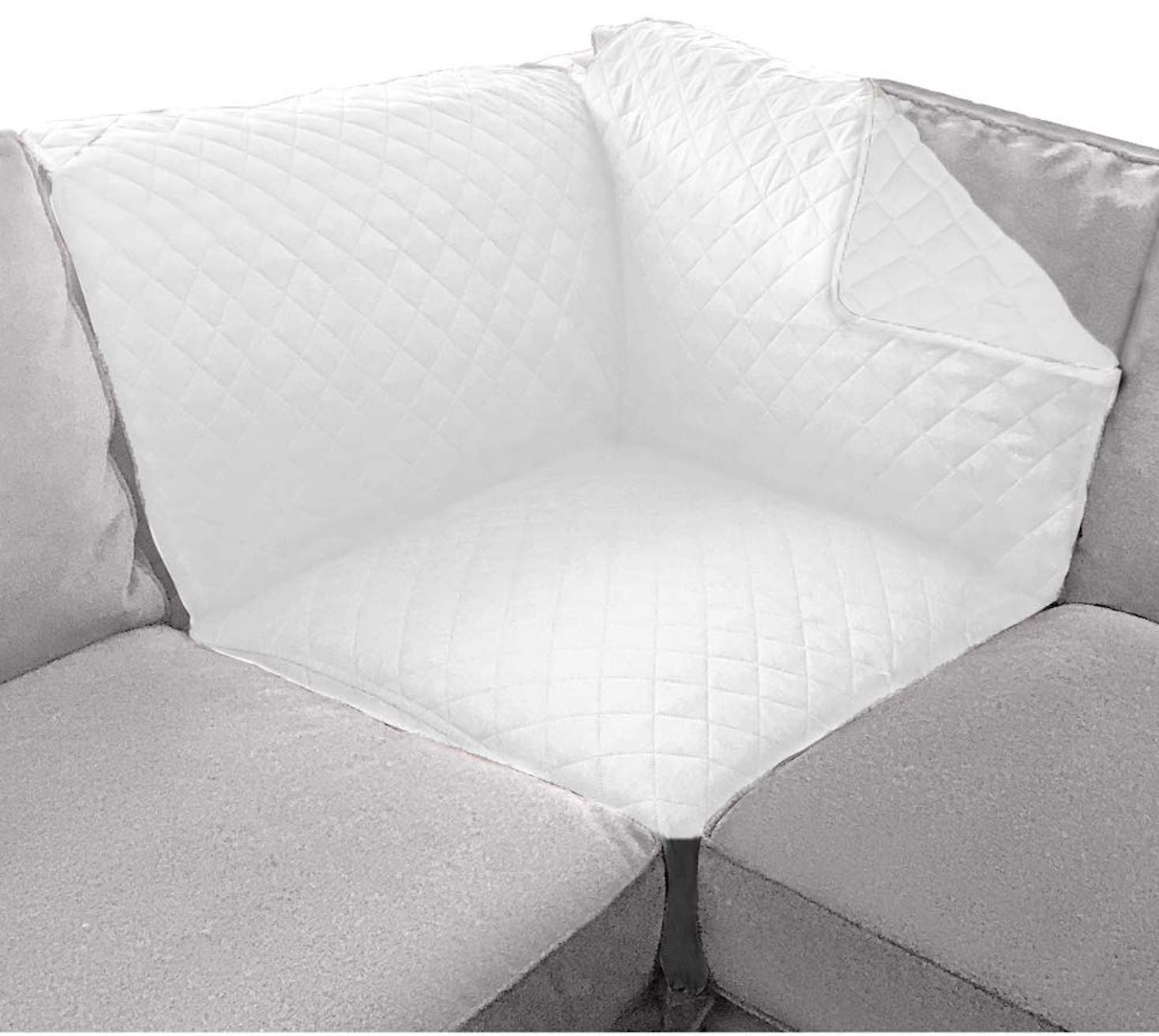 Sofa Shield Patented Sectional Slip Cover, Large Cushion Protector, Reversible Stain and Dog Tear Resistant Slipcover, Quilted Microfiber 30x30” Seat, Washable Covers for Dogs Pets Kids, White