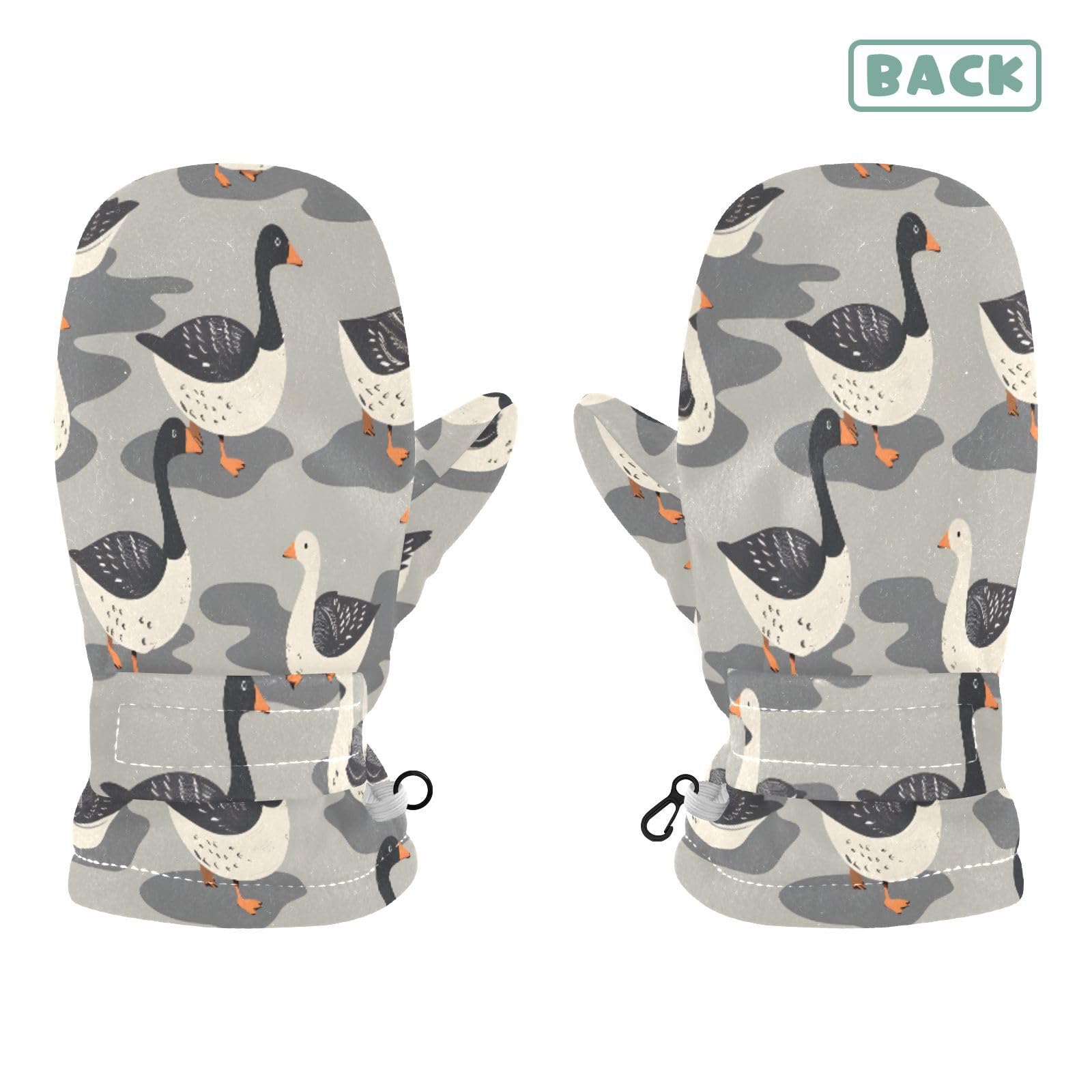 Kid's Winter Gloves Children Warm Gloves Black White Geese for Boys Girl Age 4-6 Years