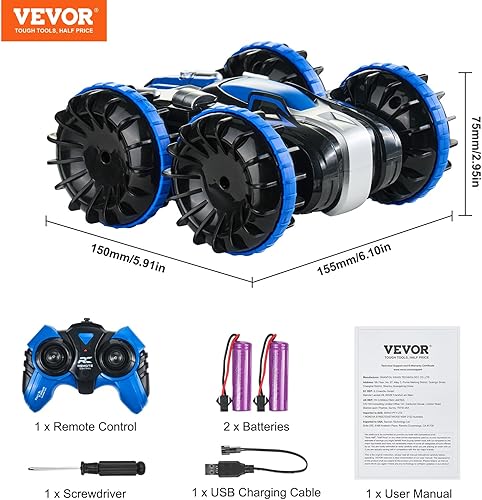 Miniatura 7 de VEVOR Anfibio 4WD impermeable 2.4GHz RC Car Boat para niños, auto de acrobacias giratorio de 360 grados con 2 baterías, juguete de agua todo terreno